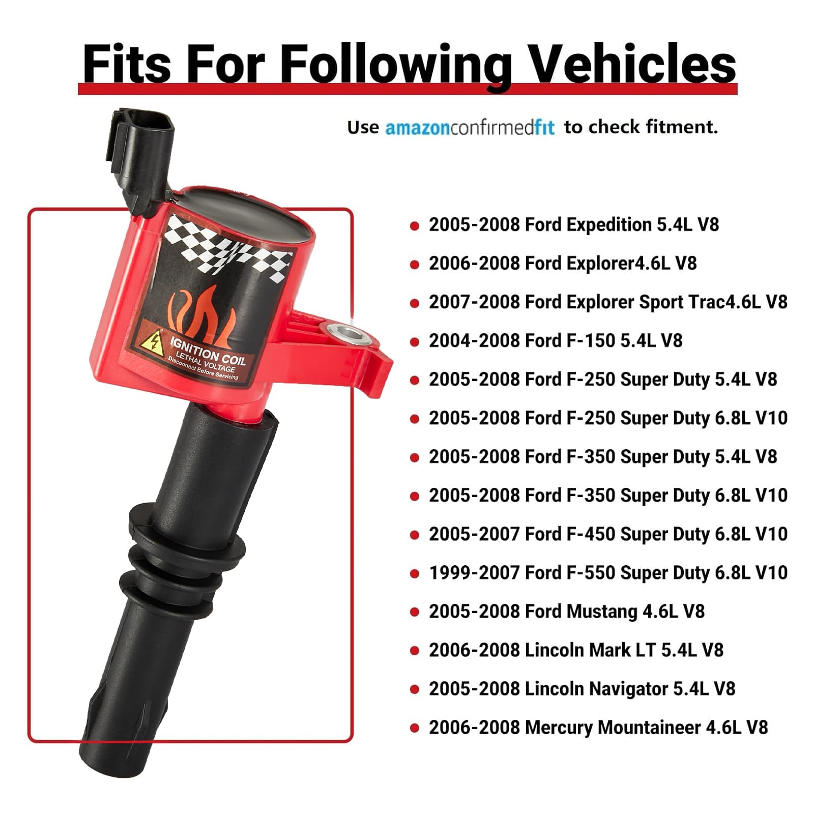 Carbole Dg511 Ignition Coils Compatible With 1999-2008 Ford F250 F350 Super Duty Lincoln Mercury V8 V10 4.6L 5.4L 6.8L Replaceme