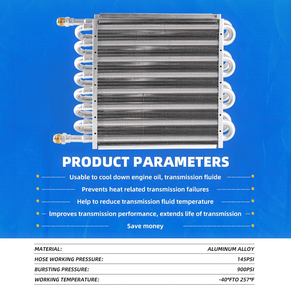 Bartoo 1/2'' Transmission Cooler, Aluminium Alloy 16 Pass Tube And Fin Universal Oil Cooler Kit Air Compressor Aftercooler (Sliv