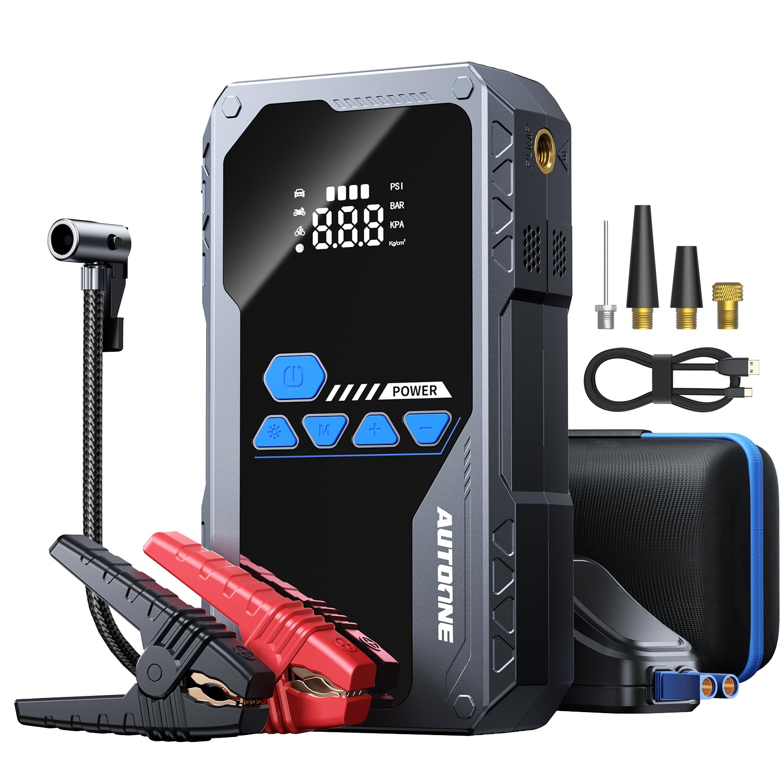 Autoone 5000A Jump Starter With Air Compressor (All Gas/10L Diesel), 150Psi Car Battery Jumper Starter Portable, Jump Box Tire I