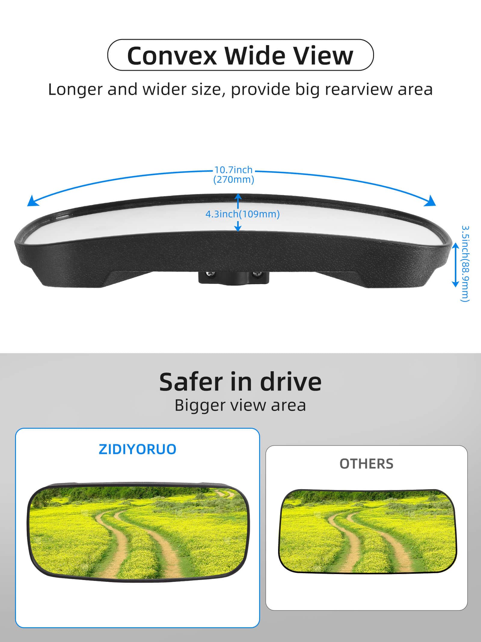 ZIDIYORUO Polaris Ranger Rear View Mirror, HD Center Rear View Mirror for Polaris Ranger 500 570 900 XP 1000XP Crew 2017-2023 on