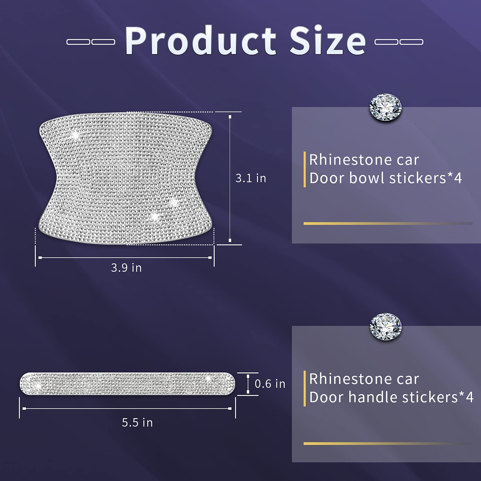 Rhinestone Car Door Handle Stickers - 8Pcs Bling Car Accessories Crystal Glitter Protector Decals Scratch Safety Reflective Auto Sticker For Woman & Man