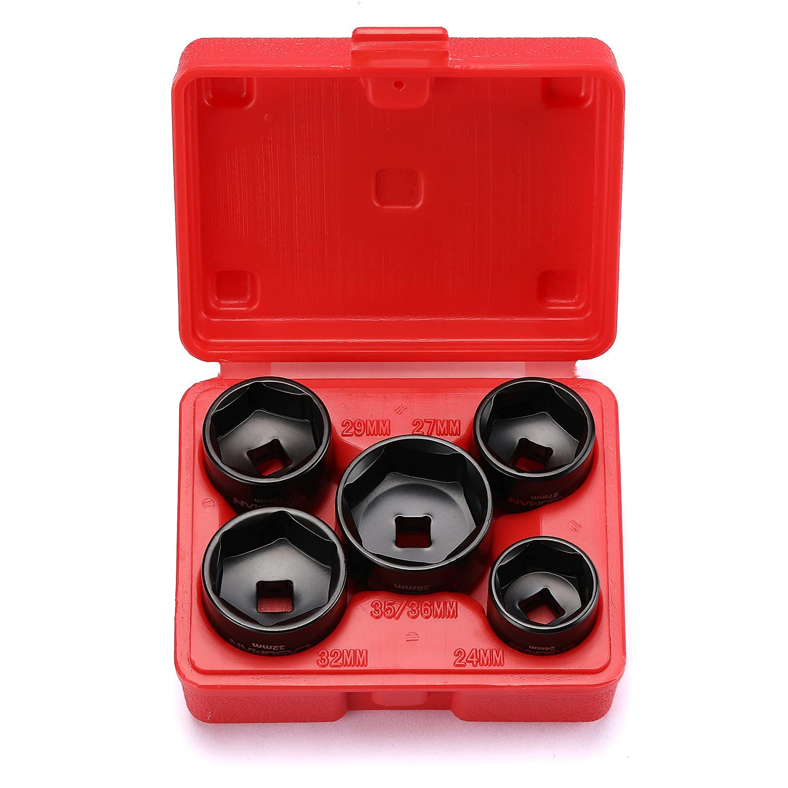 CASOMAN 5 Pieces 3/8 Drive Low Profile Oil Filter Socket Set, Oil Filter Cap Remover and Installer Tool Set, 6 Point, 24mm 27mm,