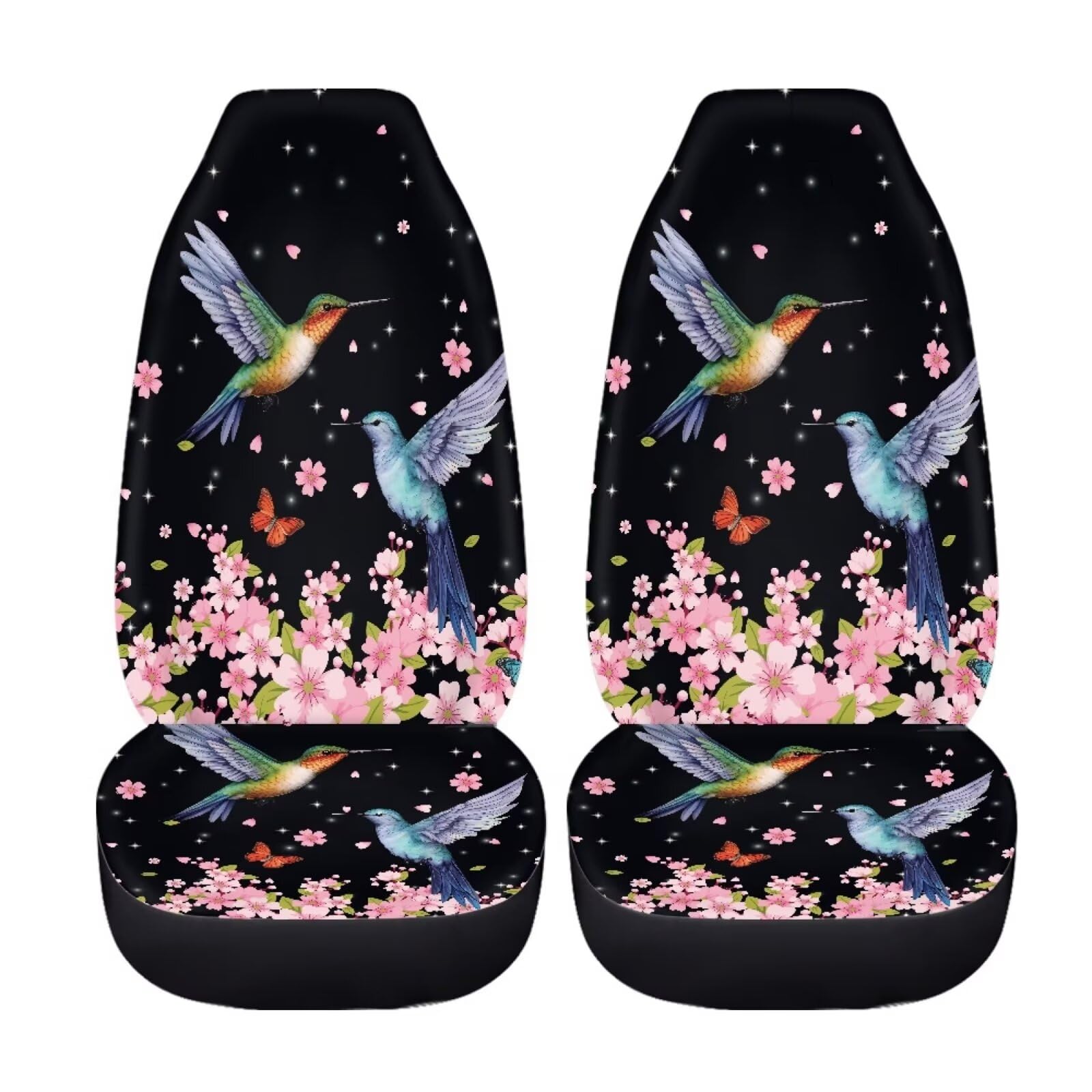 Bigcarjob Flower Hummingbird Car Seat Cover Set For Front Seat Only,2 Pack Cherry Flower Birds Printed Auto Front Seat Protector