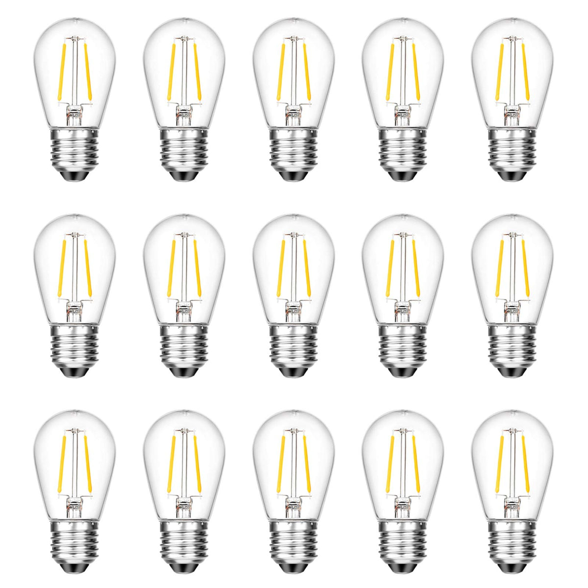 Meconard 15 Pack Led S14 Replacement Light Bulbs, Shatterproof Waterproof 2W Outdoor String Light Bulbs, E26 Medium Base, 2200K
