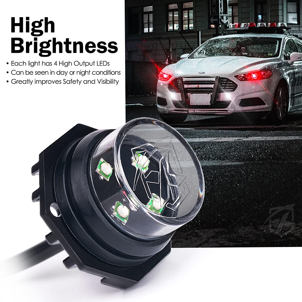 Xprite White Red Led Hideaway Strobe Lights Kit, 20 Flashing Patterns W/Control Panel Headlights Taillights Fog Light Interior M