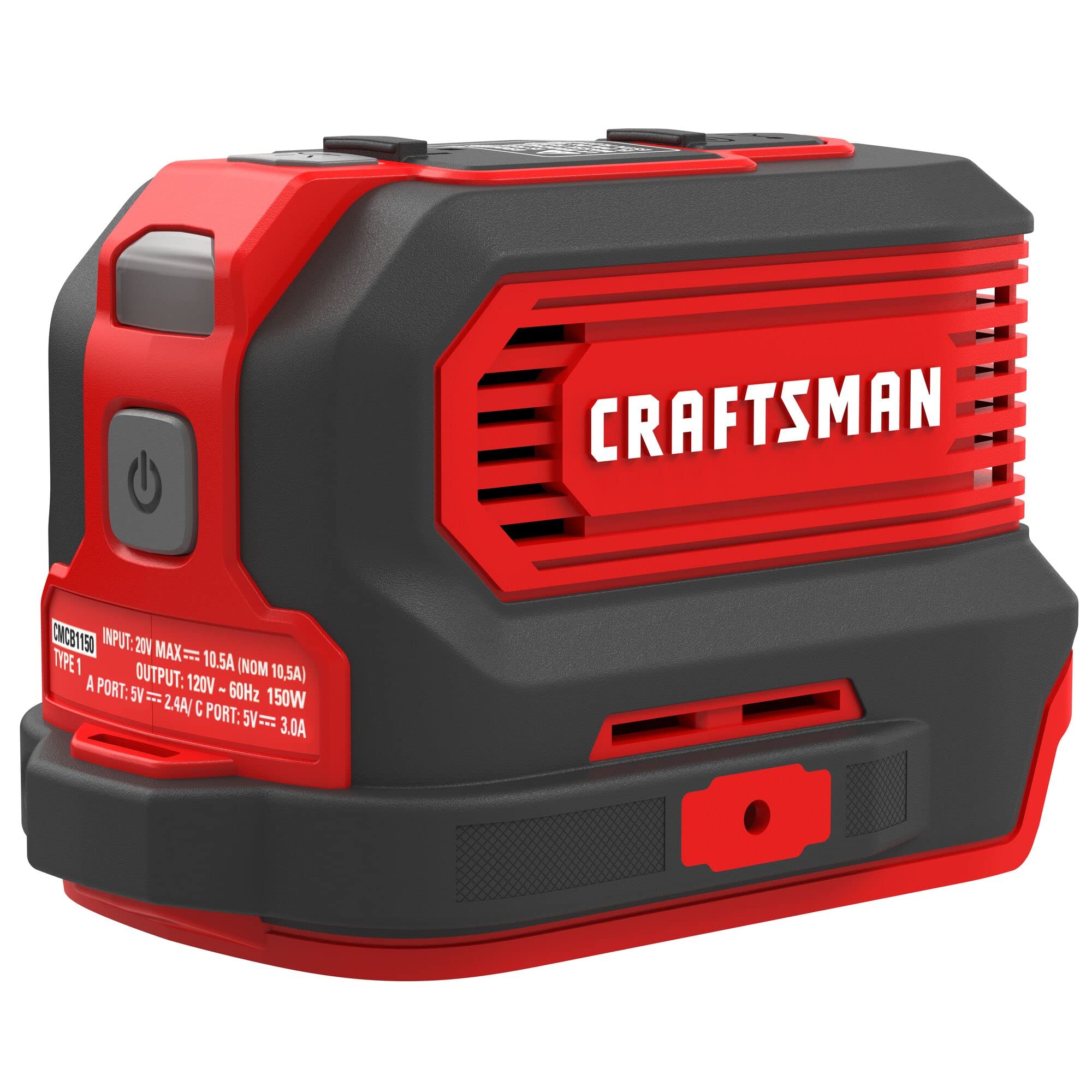 CRAFTSMAN V20 Charger, Power Inverter, Charging Ports for TypeC, TypeA, and AC, 150 Watts, Bare Tool Only (CMCB1150B)