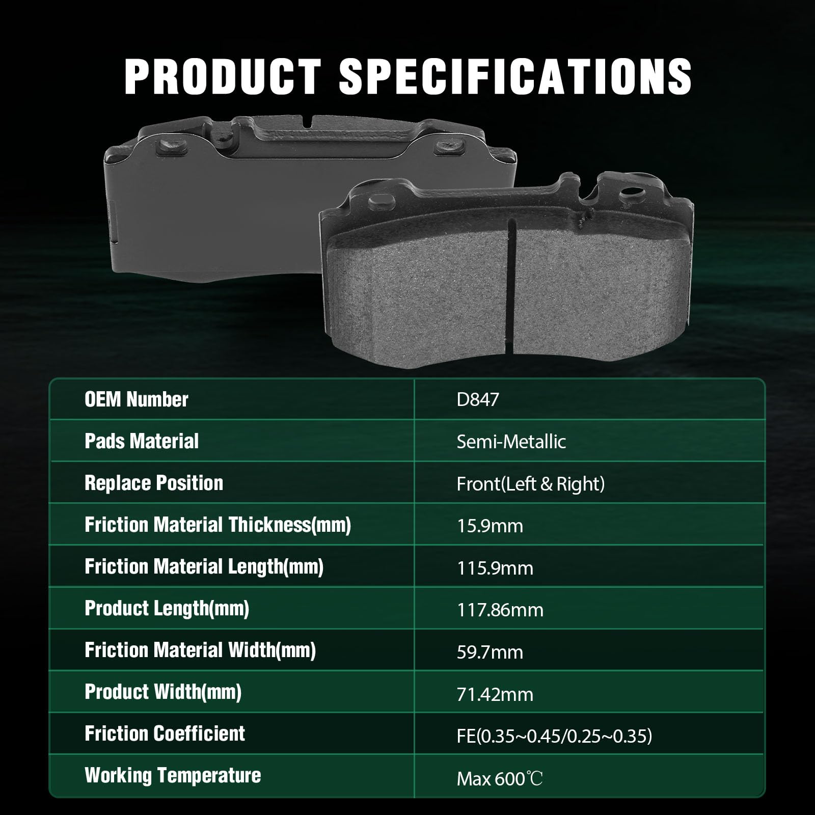 Automuto 4Pcs Front Semi-Metallic Disc Brake Pads Set D847 For Mercedes-Benz 600Sl C230 C320 C350 C55 Amg Cls500 Cl550 E350 E550