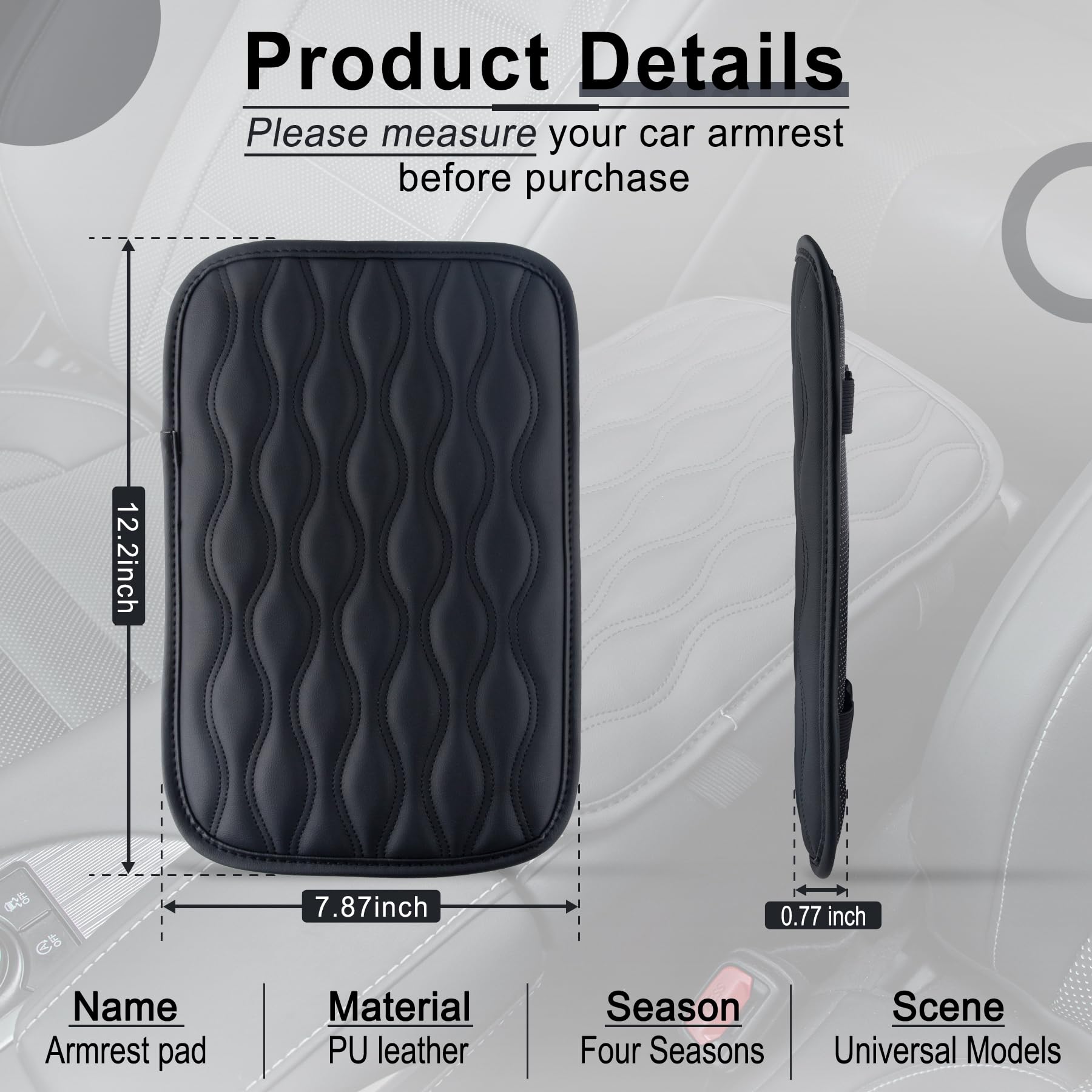 Amiss Auto Center Console Pad, Universal Waterproof Armrest Seat Box Cover, Car Interior Accessories, Leather Auto Armrest Cover