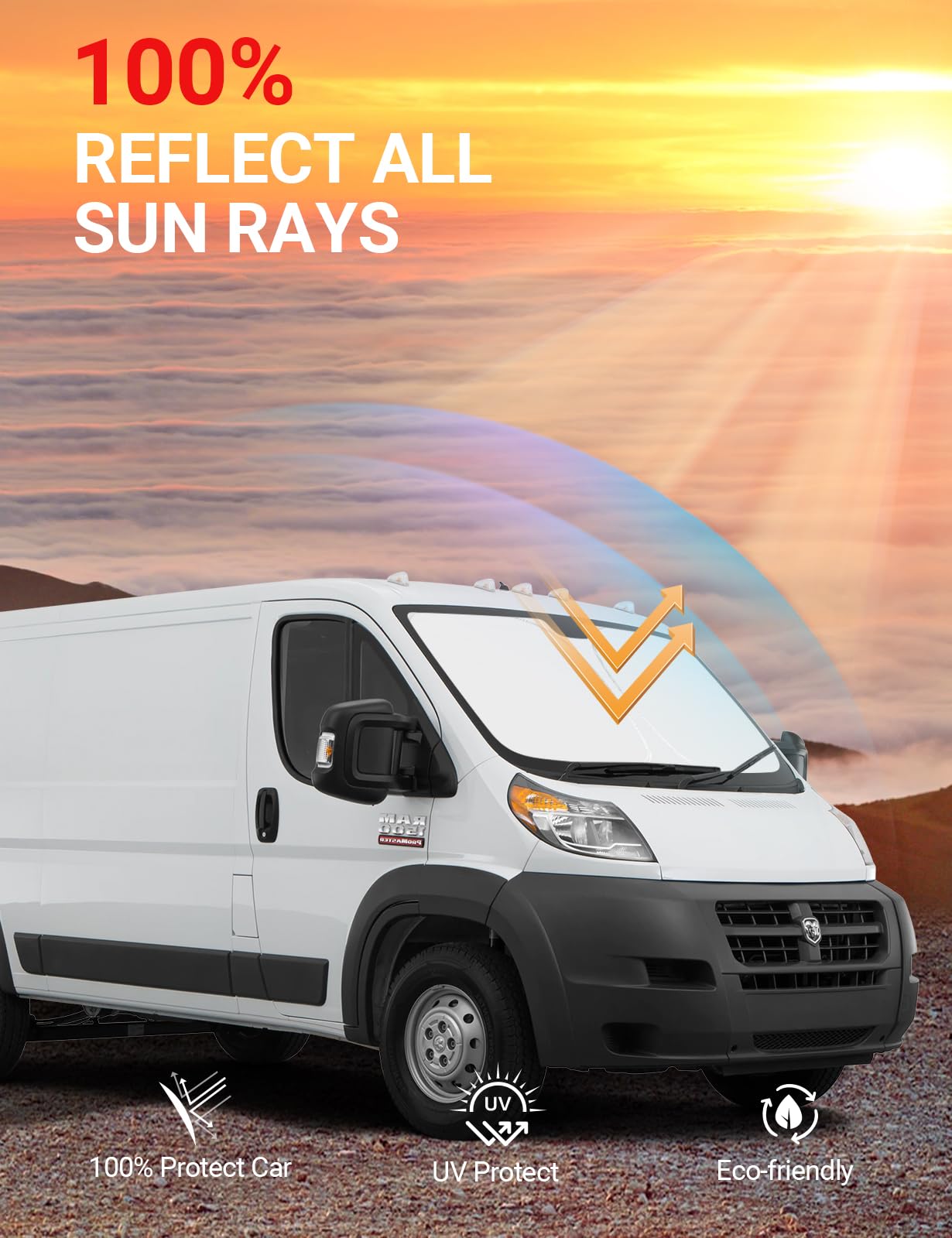 Proadsy 2025 Upgrade Windshield Sun Shade Custom Fit Dodge Ram Promaster 2014-2024 2025 4-Layer Foldable Front Sunshade Protecto