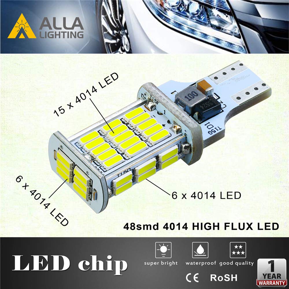 Alla Lighting T10/T15 912 921 W16W Led Reverse Light Bulb, Can-Bus Error Free 6000K White Back-Up/Trunk/3Rd Brake Lights Lamp 92