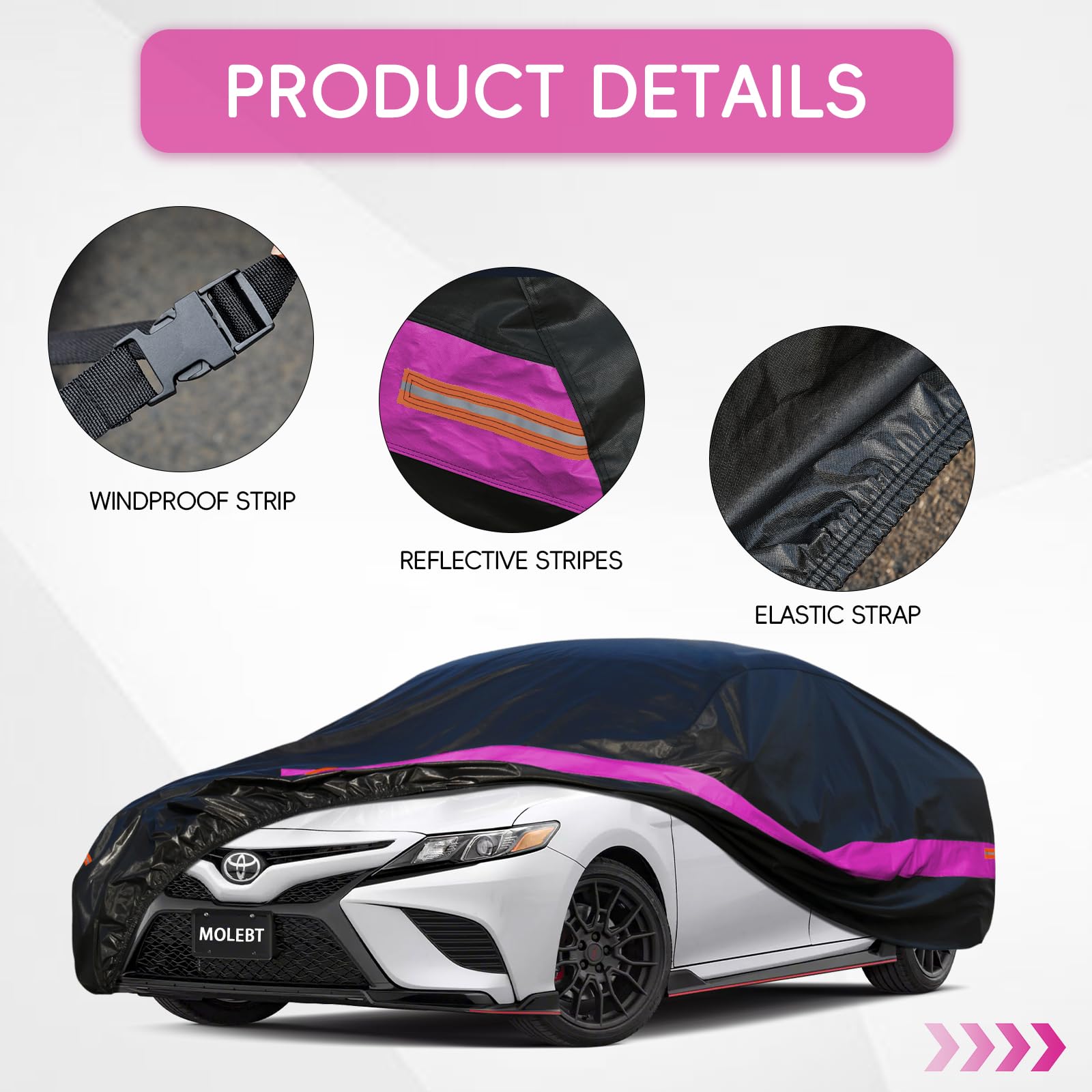 Car Cover Waterproof All Weather For Sedan Coupe, Pink Car Covers For Automobiles, Outdoor Full Exterior Cover Rain Snow Protect
