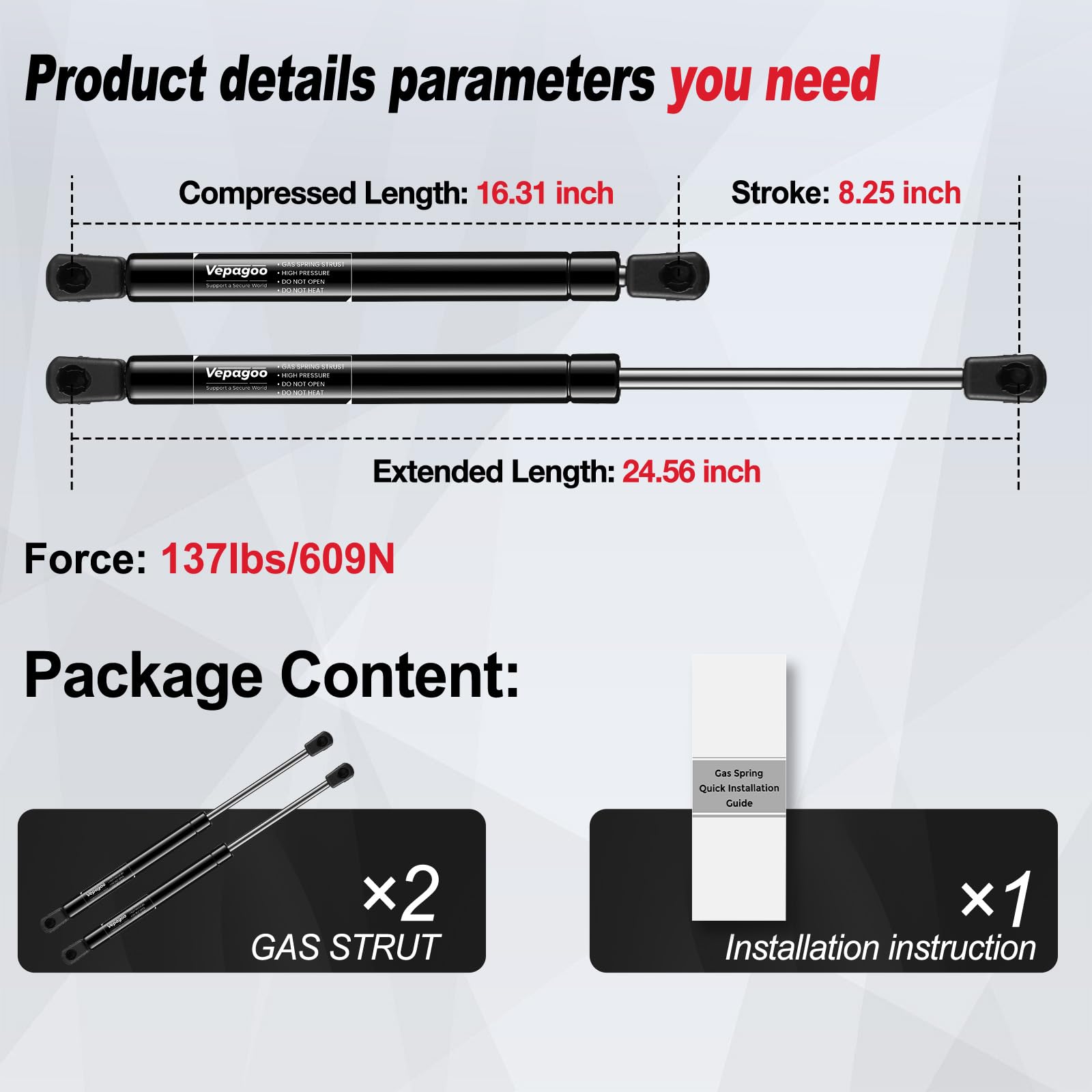 Vepagoo 6140 Rear Hatch Gas Struts for 2006-2010 Toyota Sienna, Tailgate Shocks for Passenger Back Door Lift Gate Springs Lift S