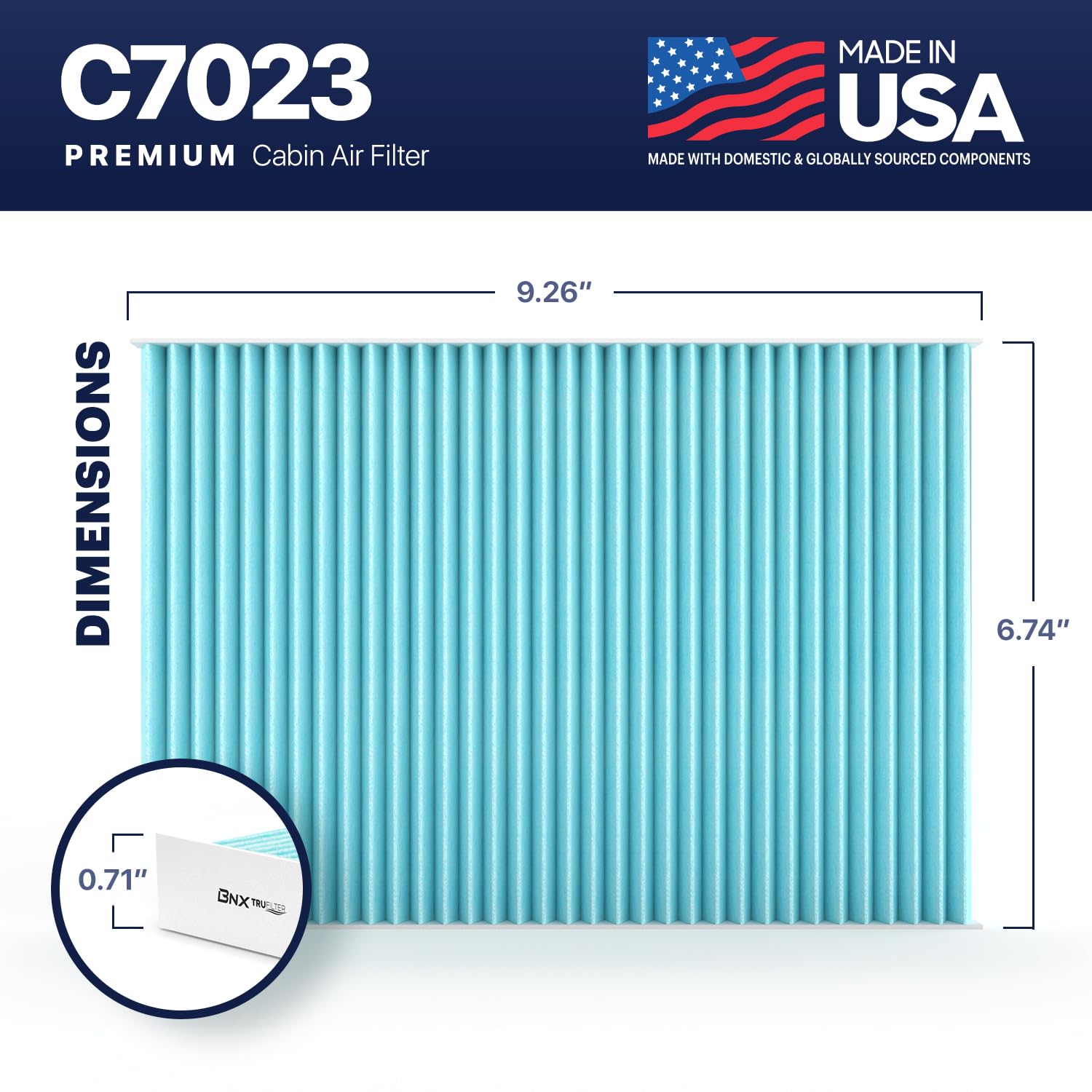 Bnx Trufilter C7023 Cabin Air Filter, Hepa 99.97%, Compatible With Gmc Acadia, Acadia Limited, Chevrolet Traverse; Saturn Outloo