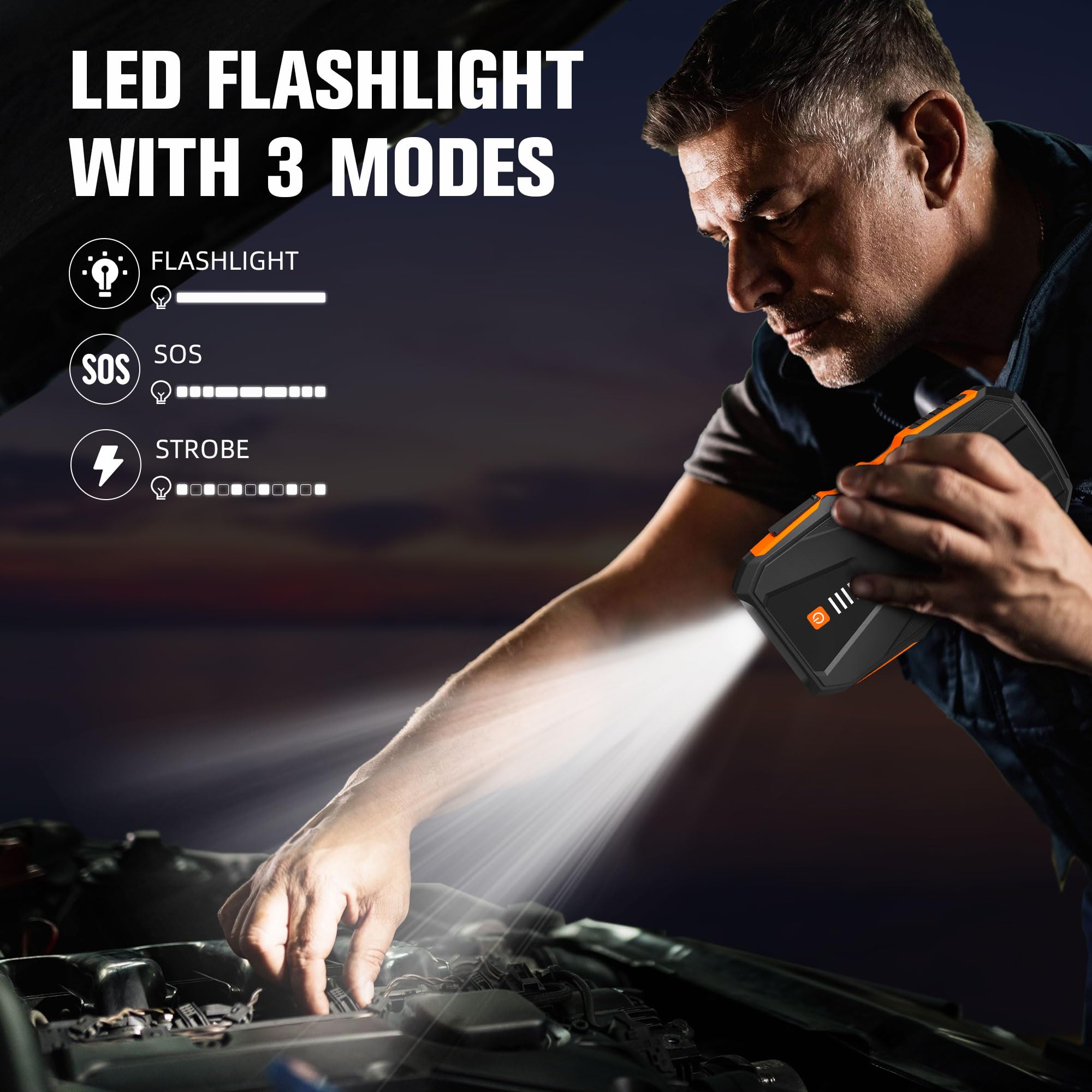 Asperx 3000A Jump Starter For Car Battery, 12V Portable Jump Box With Led Light & Smart Jumper Cables, Bms For Up To 10.0L Gas O