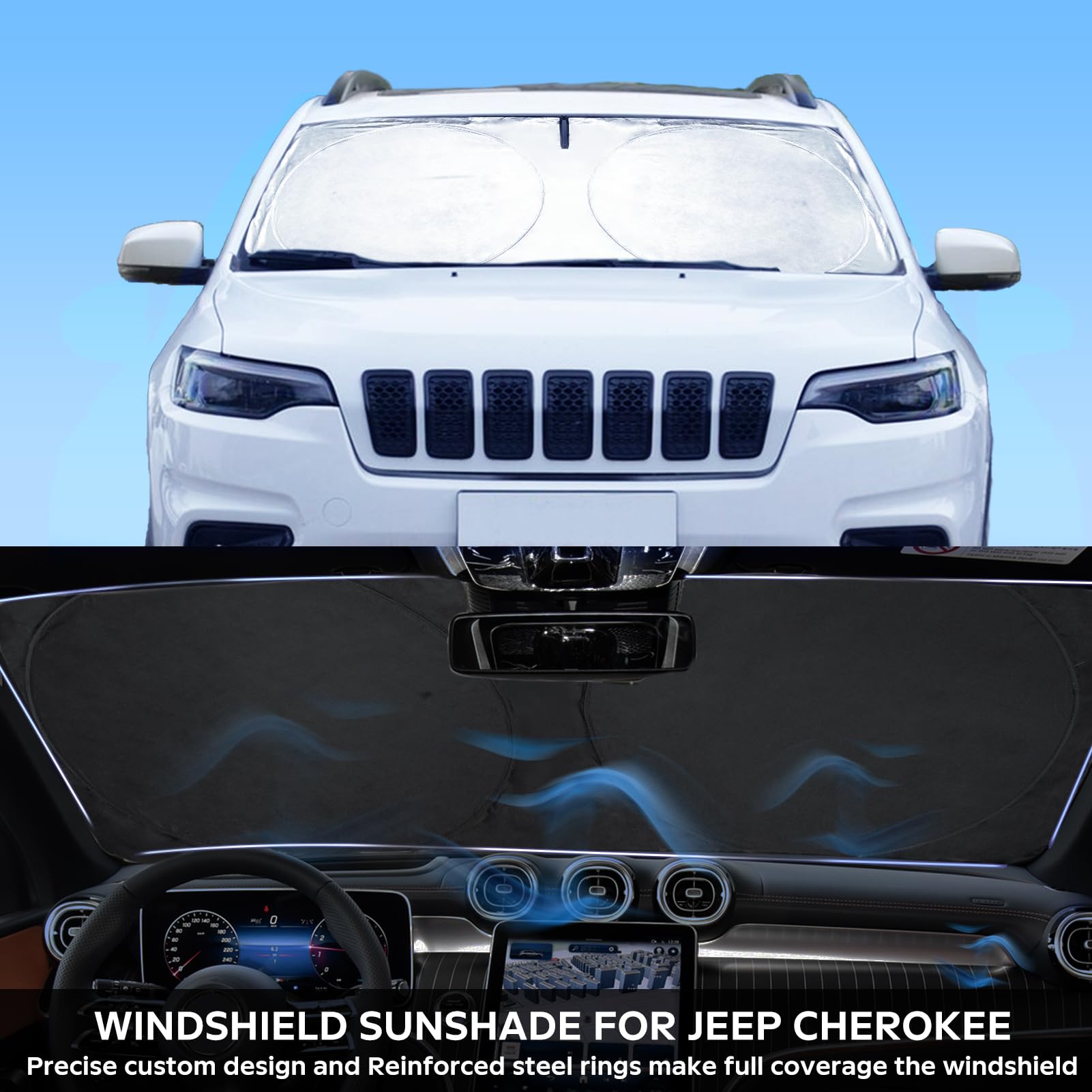 Windshield Sun Shade For 2024 Cherokee Car Windshield Cover, Custom Fit For Jeep Cherokee 2014-2023 2024 Ultimate Sun Protection