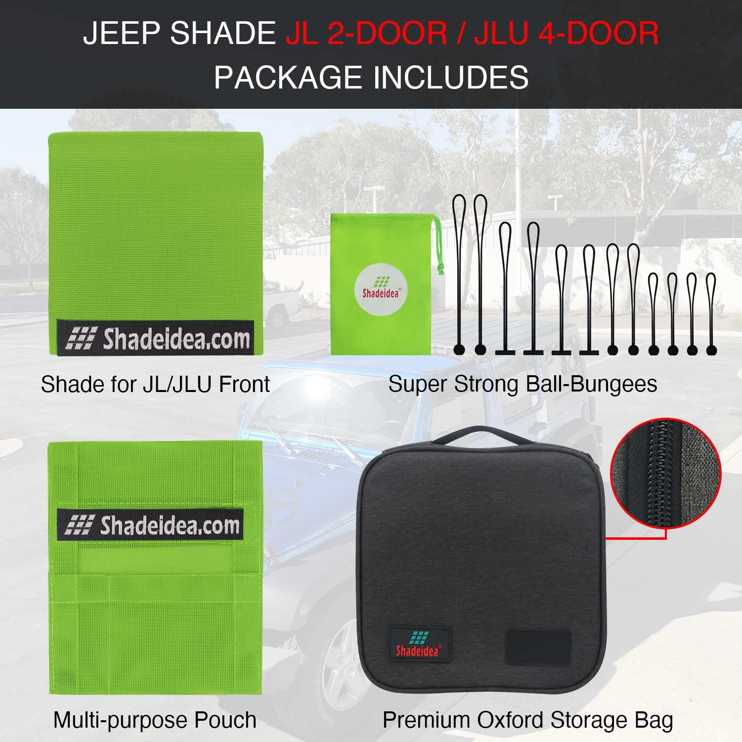 Shadeidea Sun Shade Top For Jeep Wrangler Sunshade Jl (2018-2023) Unlimited 2 Door And 4 Door Front-Green Mesh Screen Sunshade J