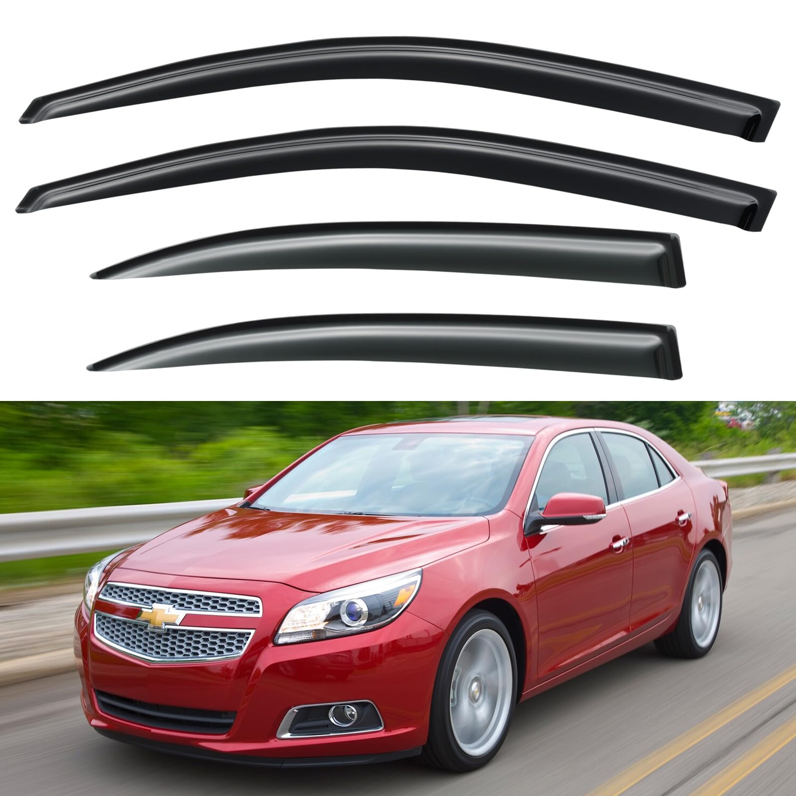 Window Visors Rain Guards for 2013 2014 2015 13 14 15 Chevy Malibu, Out-Channel Window Vent Wind Deflectors Visors Shades for 20