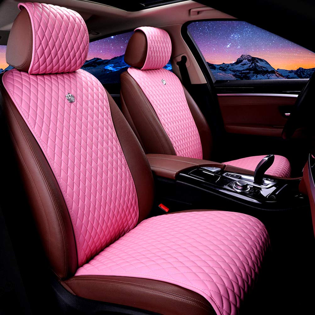 Red Rain Universal Seat Covers For Cars Leather Seat Cover With Crown Pink Car Seat Cover 2/3 Covered 11Pcs Fit Car/Auto/Truck/S