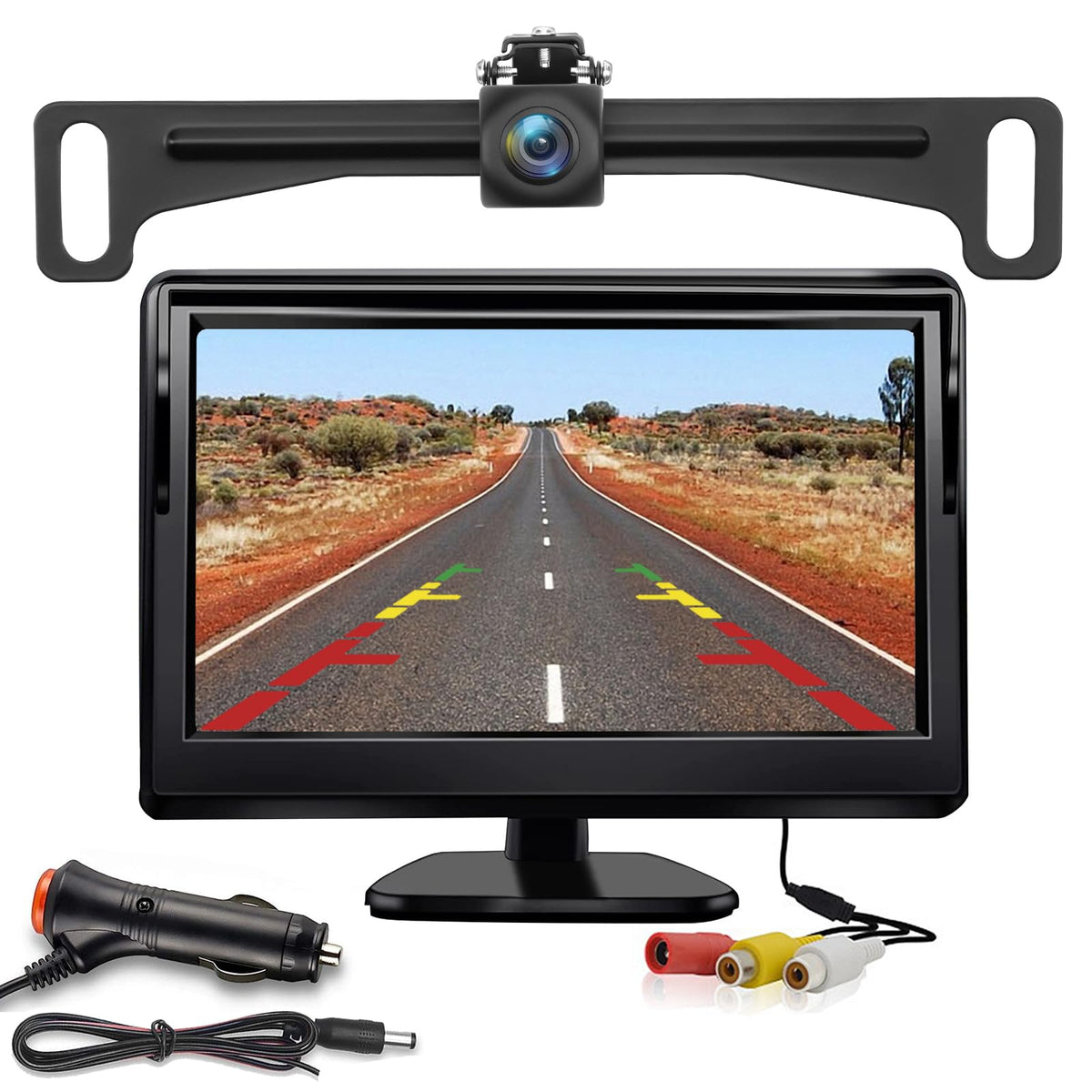 Kairiyard Backup Camera With 4.3In Monitor Kit, Reverse Rear View Camera 170 Wide Angle Diy Grid Lines Vehicle License Plate Bac