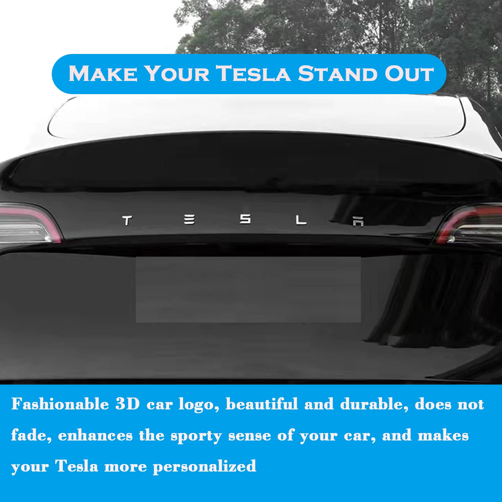 YHCDSEA for Tesla Tailgate Insert Letters Emblems ABS Material Compatible with Tesla Model 3 Y S X Series Accessories (Silver)