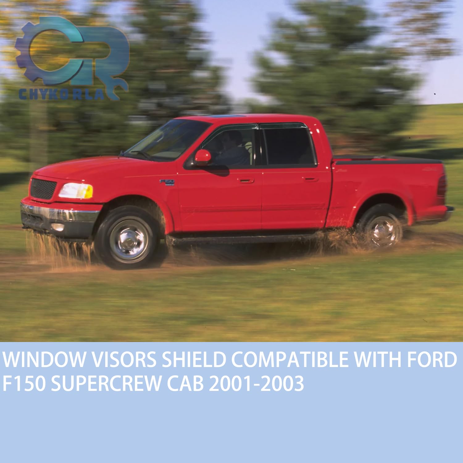 4Pcs Window Rain Guards Shield Fit For 2001-2003 Ford F150 Supercrew Cab, Outside Mount Window Vent Visors Shades, Wind Deflecto