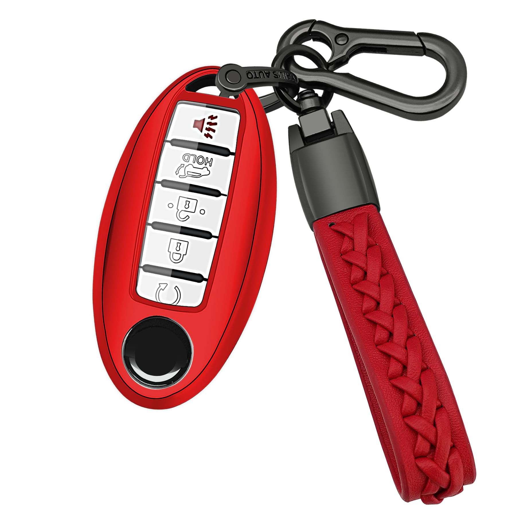 Kirsnda Key Fob Cover Case With Keychain,Soft Tpu Protect Car Key Compatible With Altima Rogue Maxima Pathfinder Ect 3/4/5 Buttons Remote Smart Key,Key Case-Red