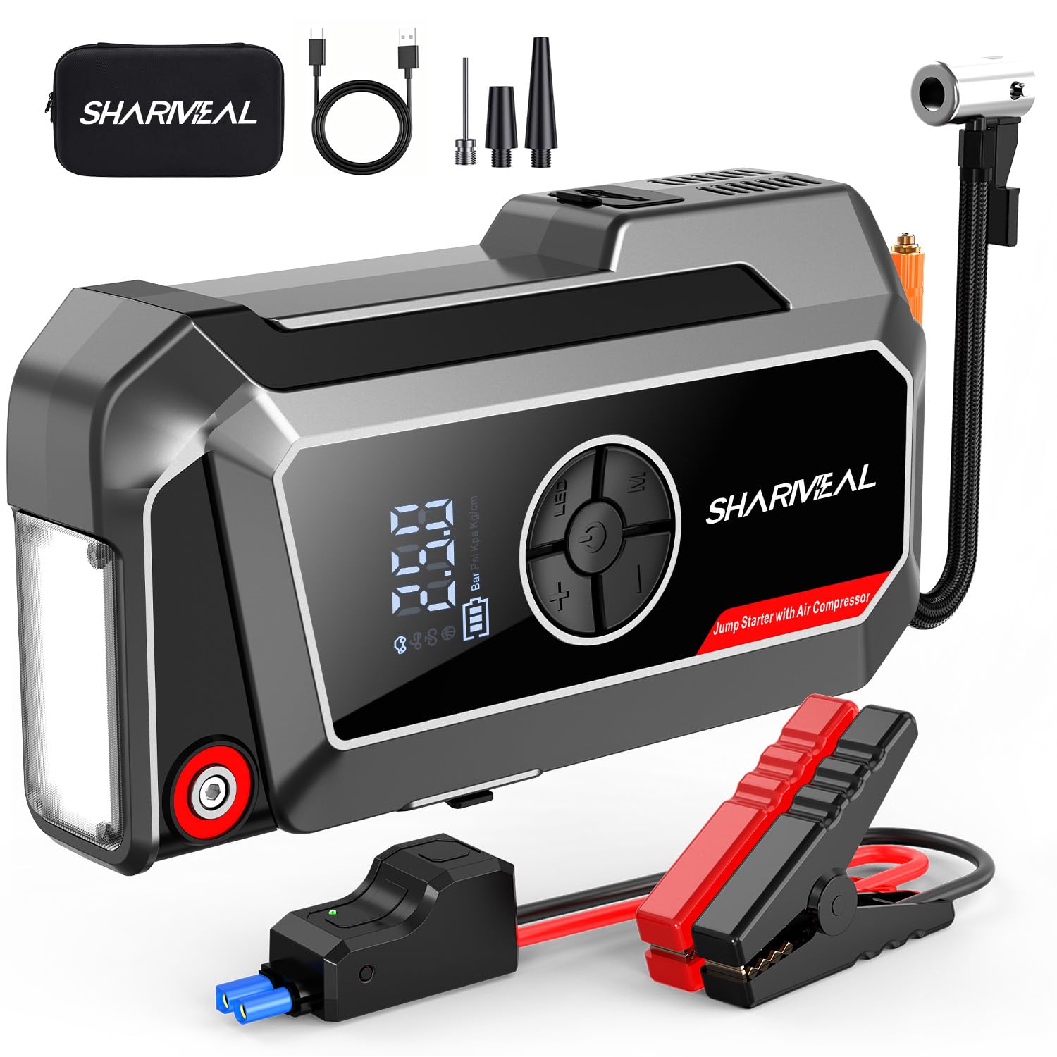 Sharmeal Jump Starter with Air Compressor, 6000A Car Battery Jump Starter (All Gas/10.0L Diesel), 200PSI Jump Starter Power Pack