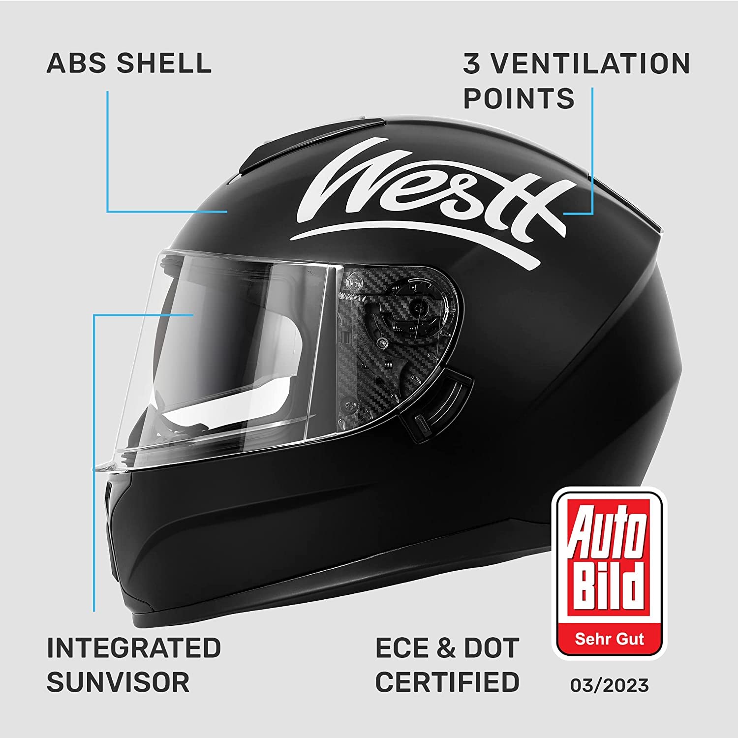 Westt Full Face Helmet - Street Bike Helmet With Dual Visor Dot Approved - Motorcycle Helmets For Men Women Adults Compact Lightweight Storm X Grey Black White