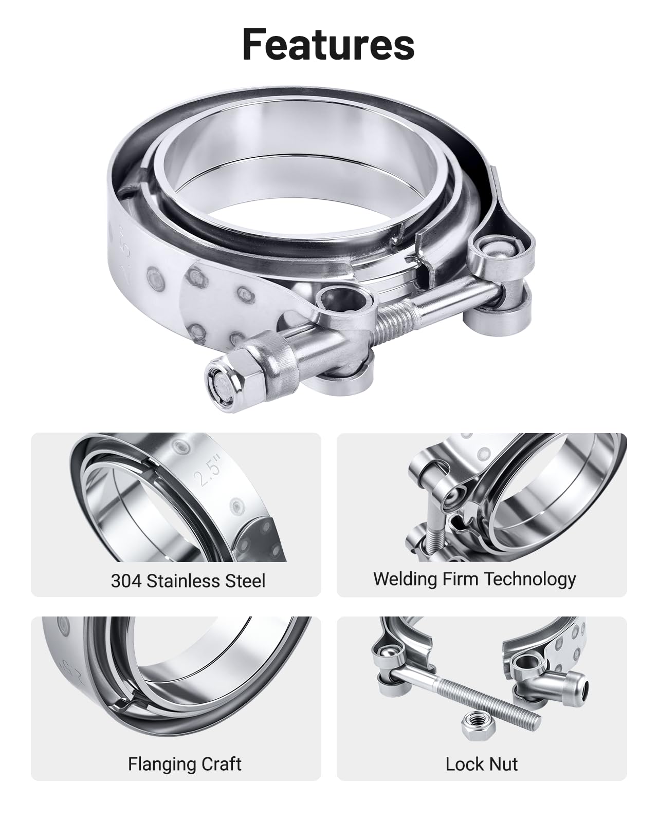 Evil Energy 2.5 Inch V Band Clamp With Flange Male Female Stainless Steel