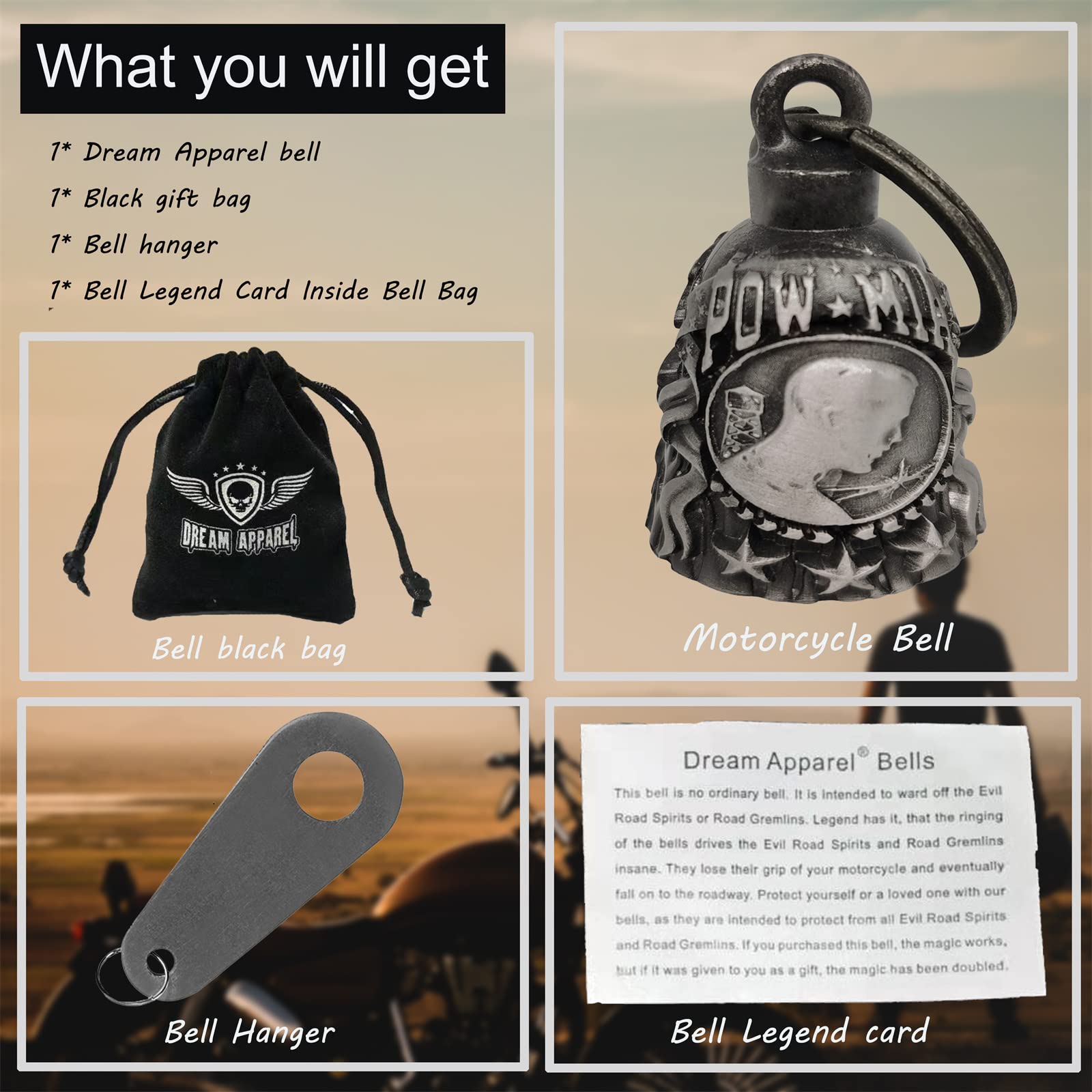 Dream Apparel Motorcycle ride bell for bikers,heavy spirit bells accessory and key chain for luck (DBL15-L Pow)