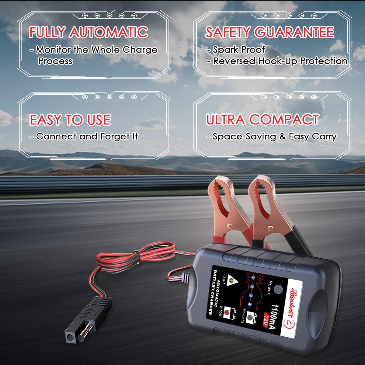 [2-Pack] LEICESTERCN 12V Battery Trickle Charger Maintainer Portable Smart Float Charger for Car Motorcycle Lawn Mower SLA AGM G