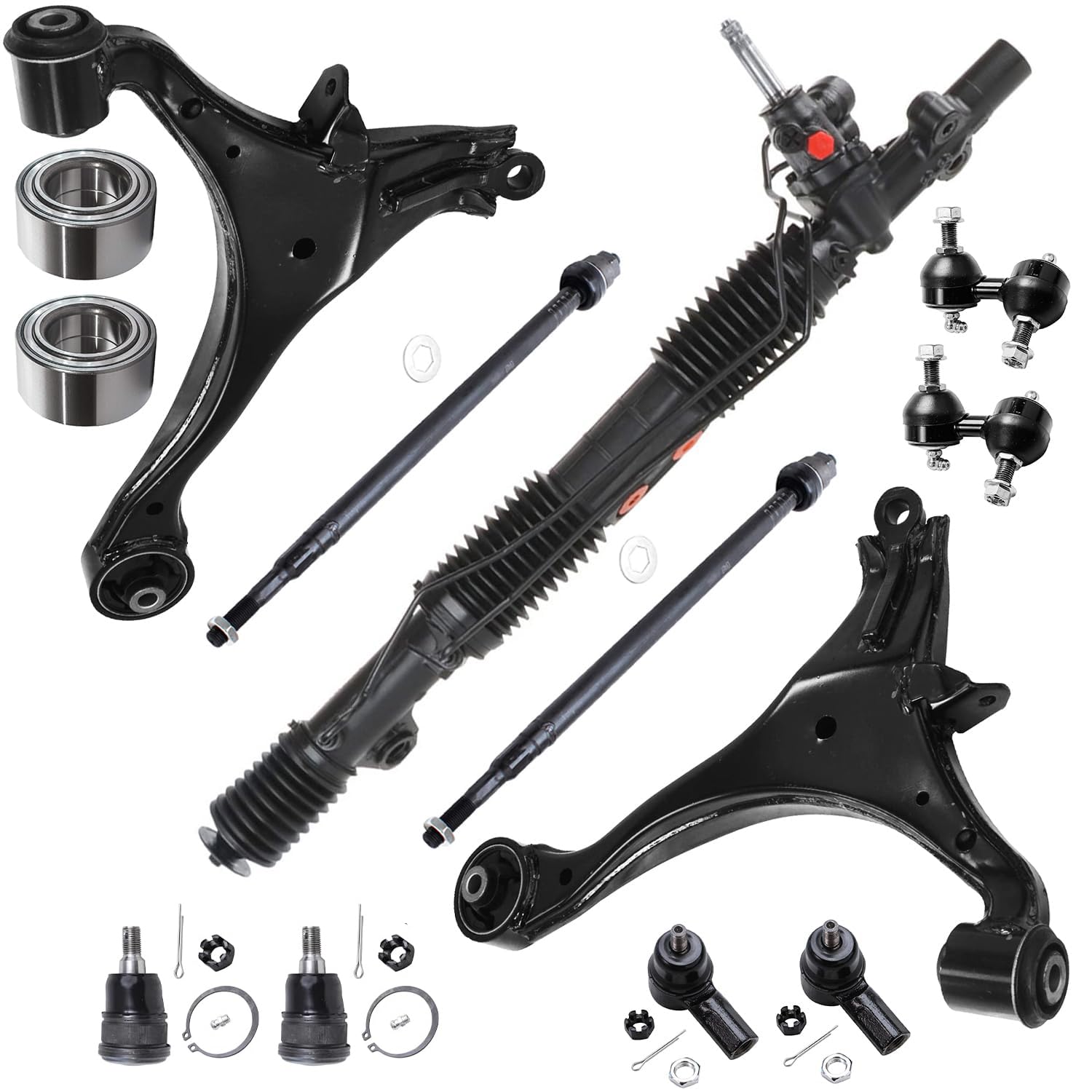 Detroit Axle - Front Rack and Pinion Kit for 2001-2005 Honda Civic Acura EL, Lower Control Arms Sway Bars Power Steering Rack an