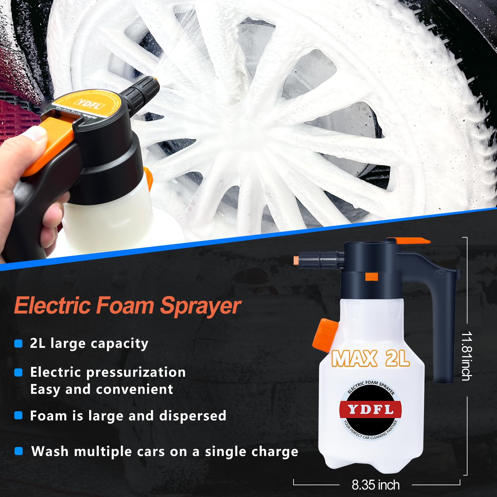 Ydfl Electric Foam Sprayer With Usb Charge, 2L Electric Pressurized Foam Sprayer For Car Washing,Foam Sprayer Suitable For Home,
