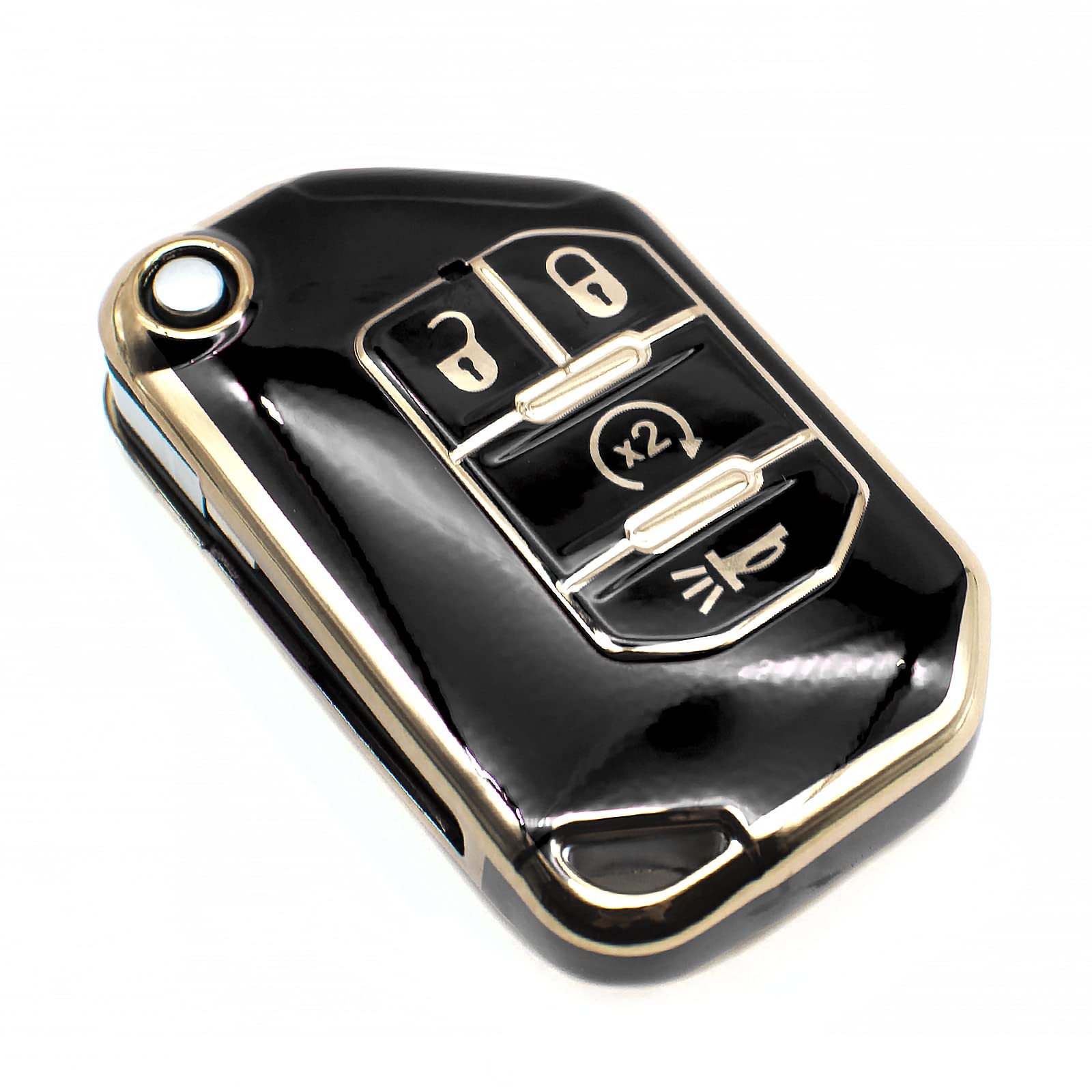 FEYOUN Key Fob Cover for Jeep Gladiator Wrangler - Black TPU Remote Keyless Case with 4 Buttons Protection Accessories