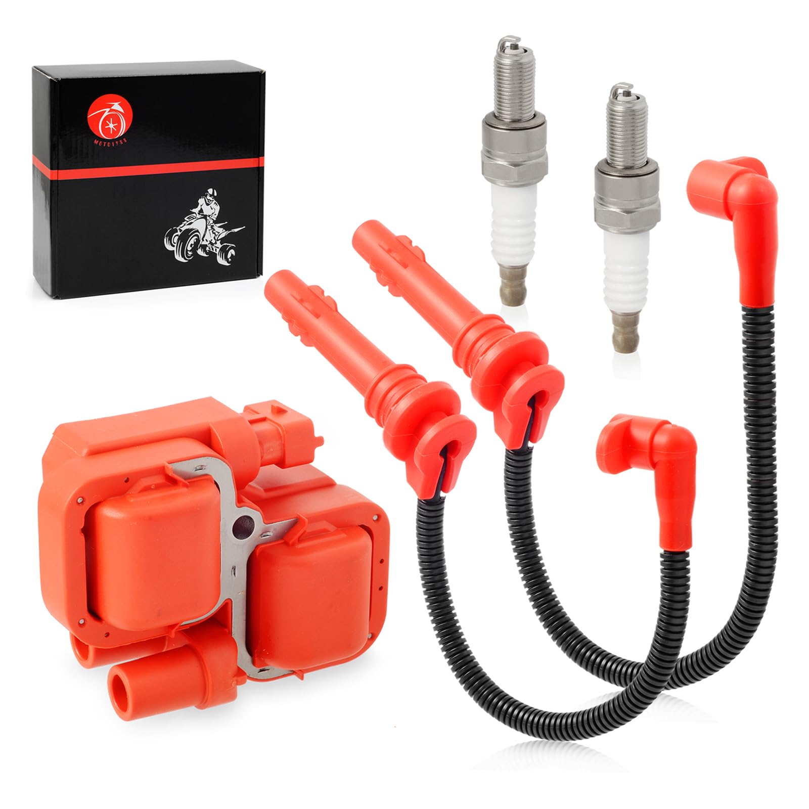 Moto1988 Ignition coil & Spark plug & Wire Cap for Polaris RZR XP 4 S 900 1000 RS1 Turbo 2014-2023 4014296 4014295 4017695 40176