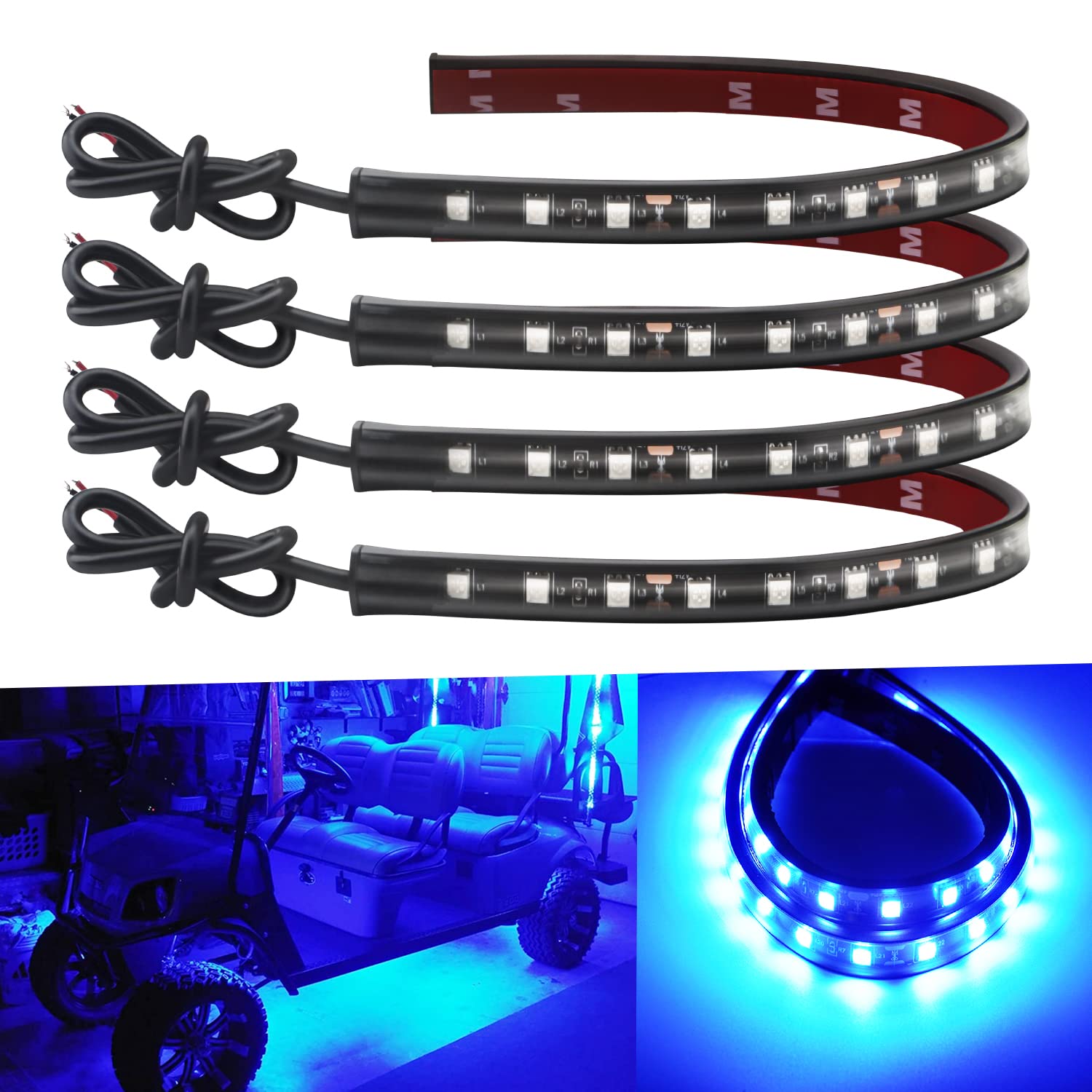 Car Led Strip Lights 32Cm Waterproof Led Light Strips For Cars Motorcycles Golf Cart Interior & Exterior Marine Boat Blue Led Strip 12V 5050 18Smd,Pack Of 4