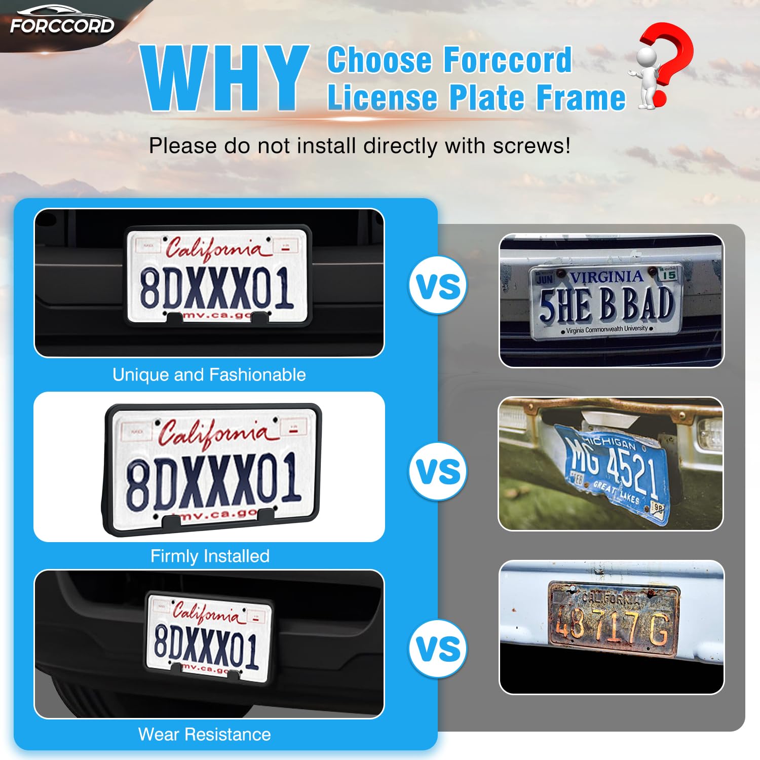 Forccord Custom Fit For License Plate Bracket Ford F-150 2008 2007 2006 Front License Plate Frame Black Car Accessories Replacem