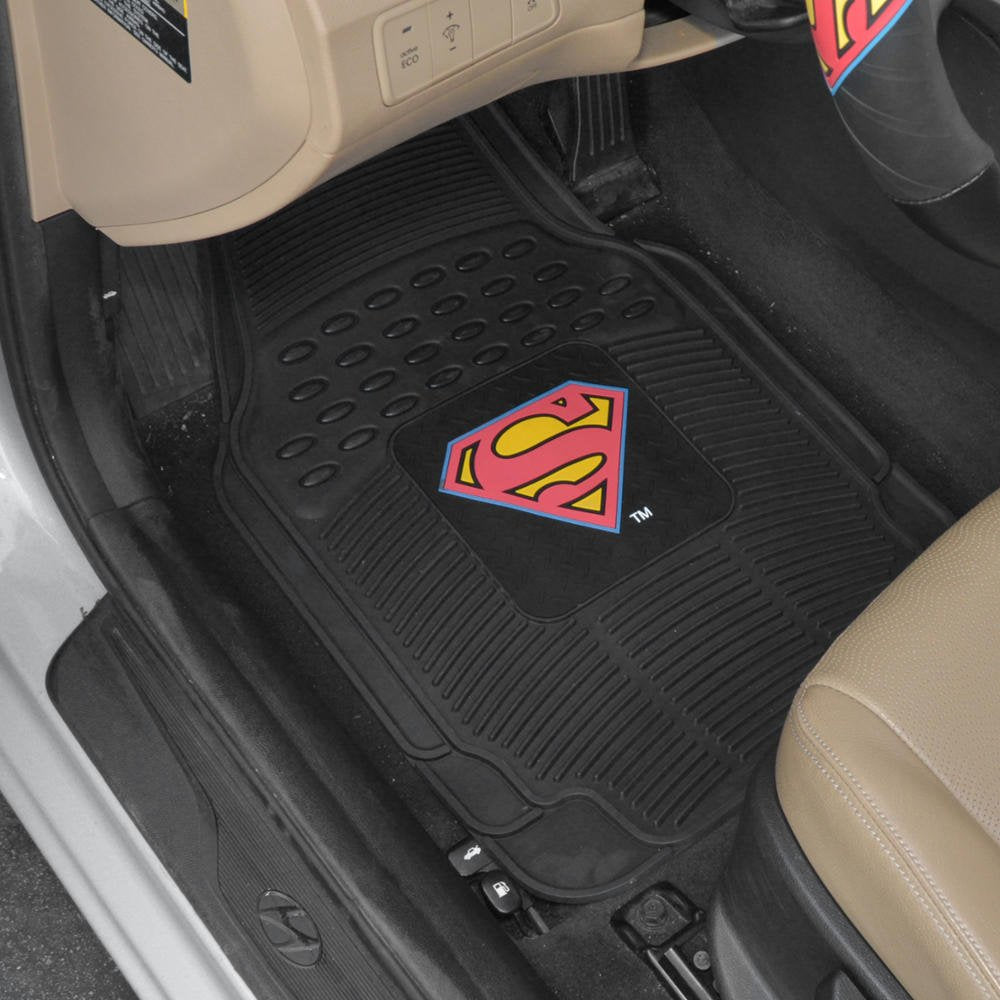 BDK Superman Rubber Car Floor Mats 2 PC Front Heavy Duty All Weather Protection - Trimmable To fit - WBMT-1672_AMHD, Black