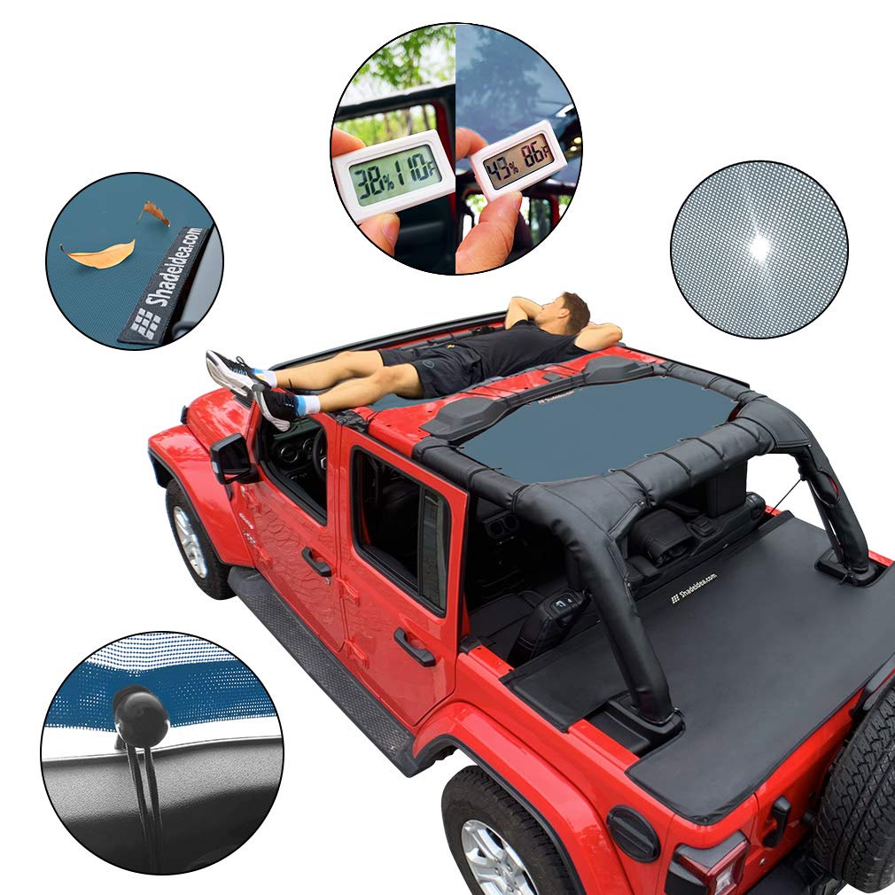 Shadeidea Sun Shade Top For Jeep Wrangler Jl Unlimited (2018-2023) 4 Door Front And Rear 2 Piece - Mesh Screen Sunshade Jlu Top