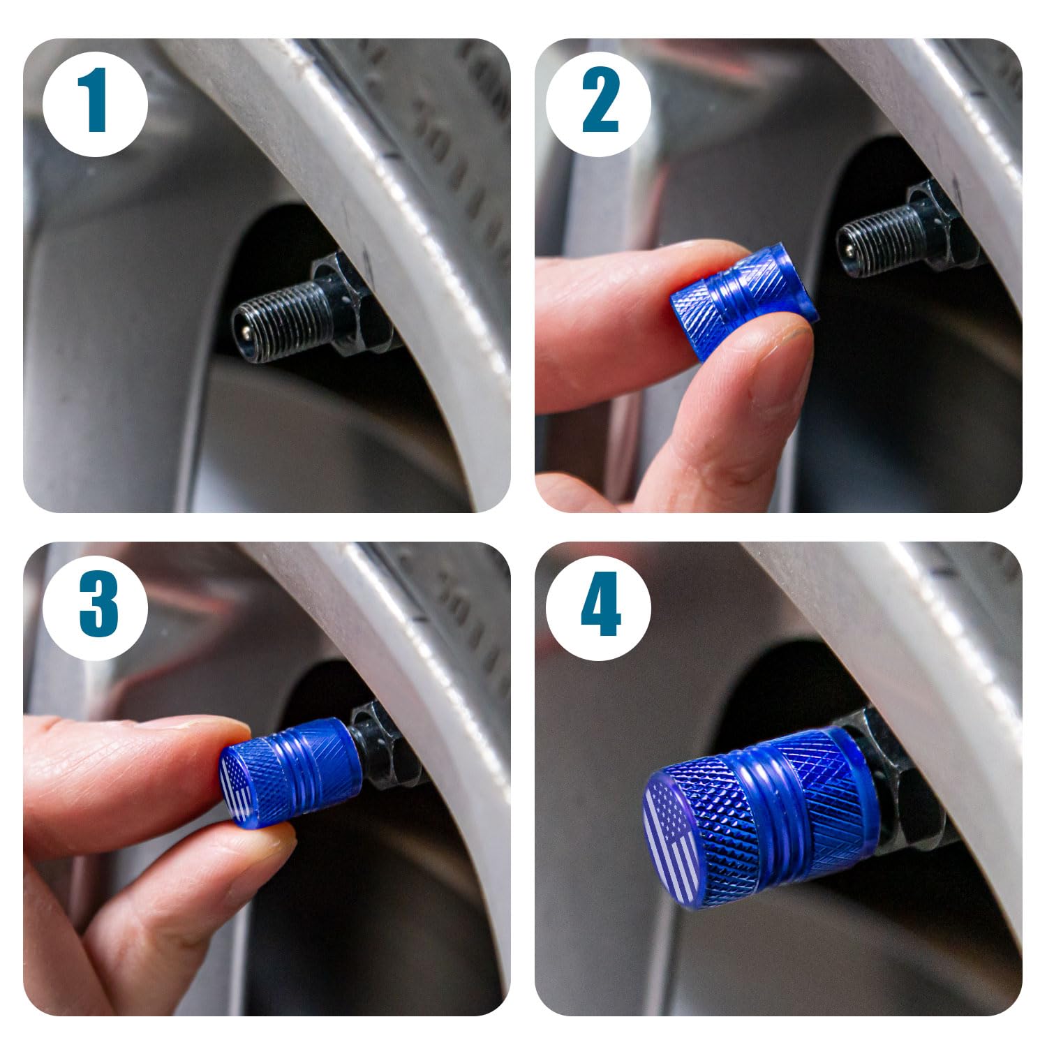 Tire Valve Stem Caps - 4 Pack Anti-Corrosion Premium Anodized Alloy Tyre Air Valve Caps Universal For Car Suv Bike Blue
