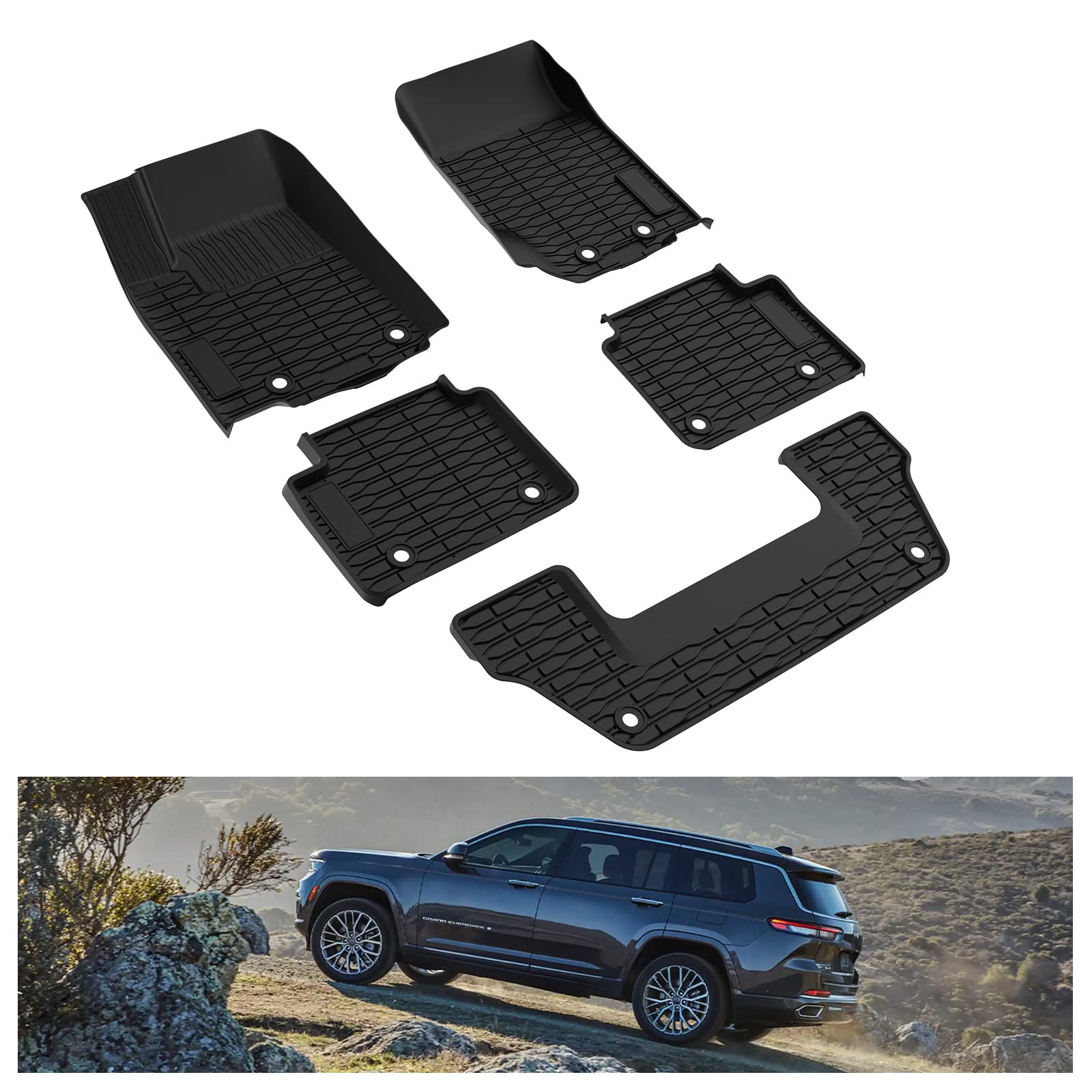 Kiwi Master Floor Mats For 2021-2025 Jeep Grand Cherokee L Oem Replacement 82216640Aa All Weather Mat Custom Fit Tpe Front Rear