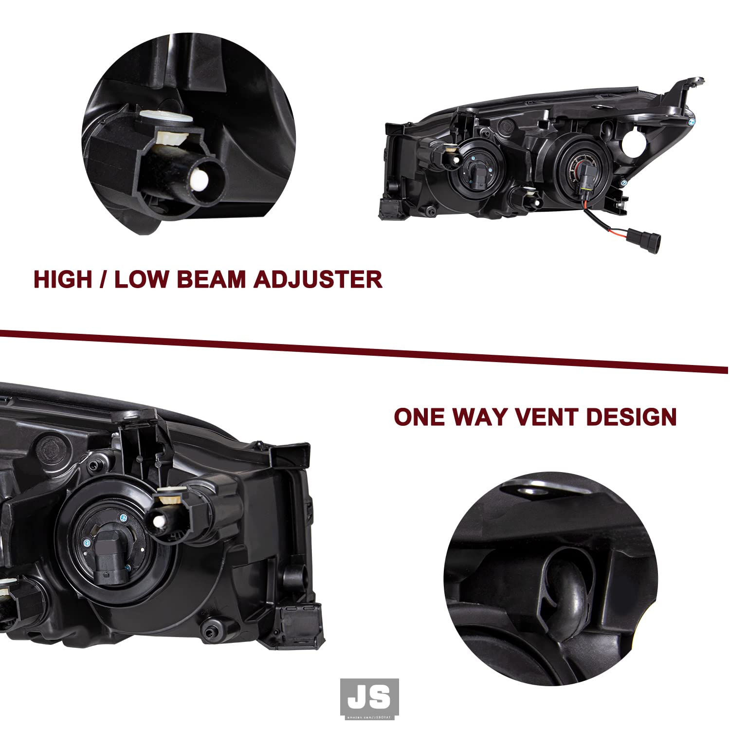 Jsboyat Halogen Headlight Assembly For 2009-2012 Toyota Rav4 Driver And Passenger Side Black Housing With Amber Reflector (Bulbs Included)