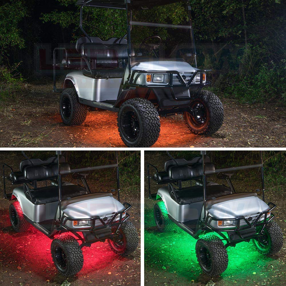 Ledglow 4Pc Expandable Million Color Led 4-Seater Golf Cart Underglow Accent Neon Lighting Kit For Ezgo Yamaha Club Car - Fits 12-Volt Battery - Water Resistant Flexible Tubes - Current Model