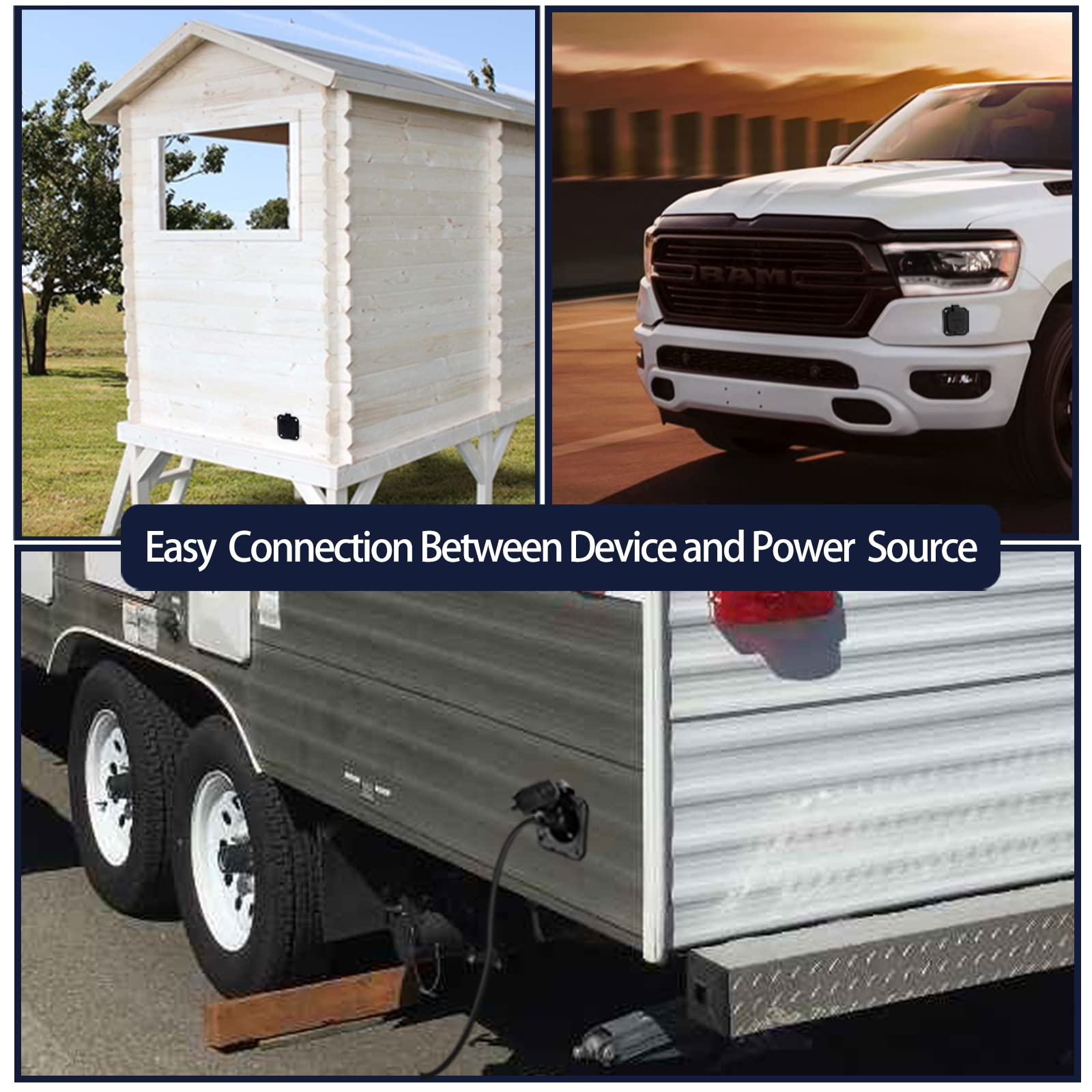 Paulinn 15 Amp Flanged Inlet 125V, Nema 5-15 Rv Shore Power Inlet Plug W/Waterproof And Back Cover, 2 Pole 3-Wire Ac Port Plug, Generator Male Receptacle For Marine Boat Rv Shed Electrical Extension