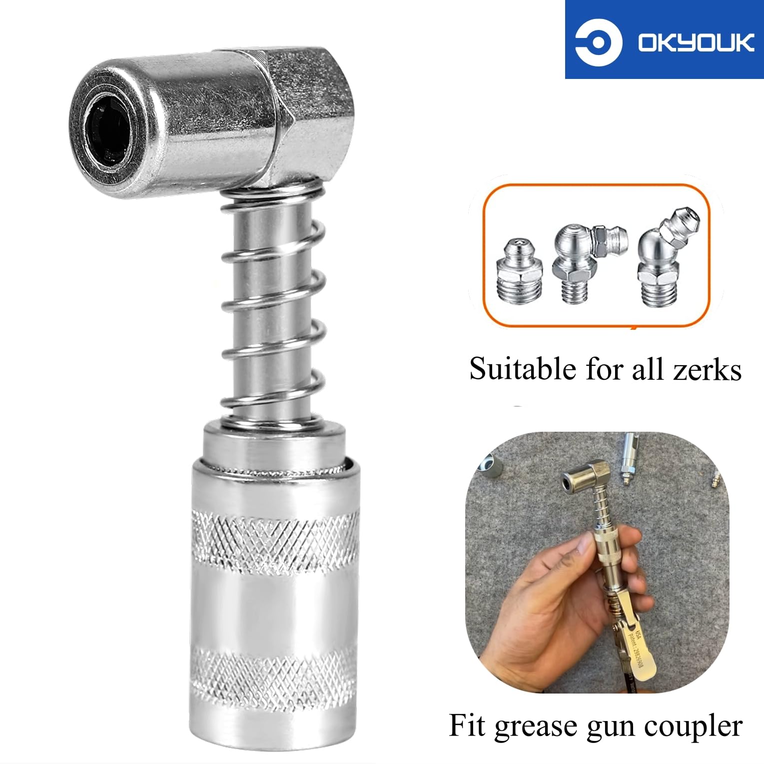 OKYOUK Worlds Smallest Grease Gun Coupler Kit, Leak-Proof, Fits All 1/8'' NPT Grease Guns - Includes 90 Adapter, Injector Needle