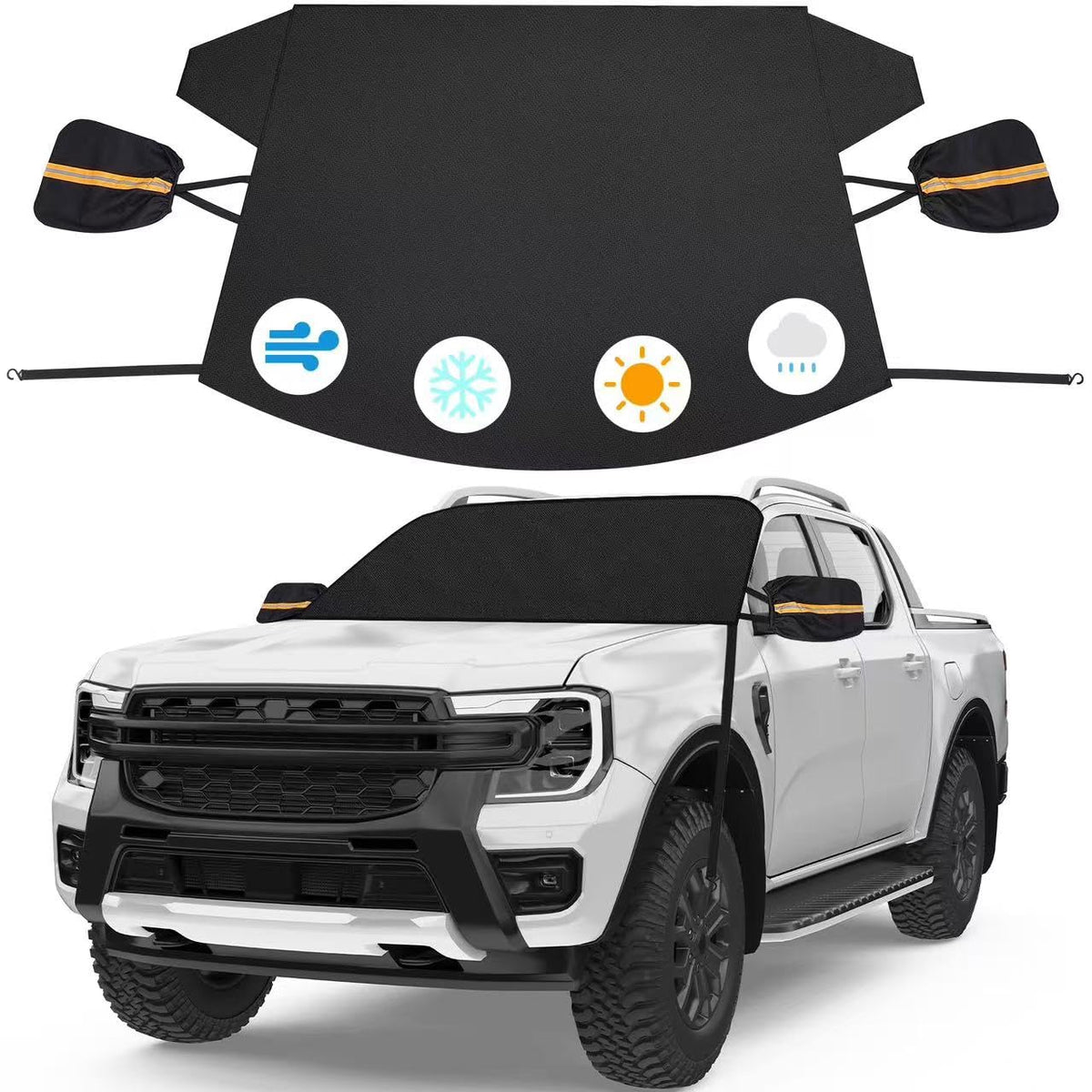 Kohree 76 X 49 Inches Windshield Cover For Ice And Snow With Side Covers, Flexible 600D Oxford Fabric, All-Seasons Windshield Co