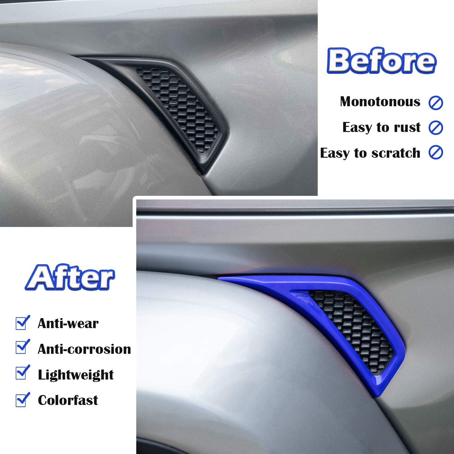 Bonbo 2Pcs Exterior Accessories Wheel Eyebrow Side Air Conditioning Vent Outlet Cover Trim For Jeep Wrangler Jl Jlu Sports Sahara Freedom Rubicon Unlimited Gladiator Jt 2018-2022 (Blue)