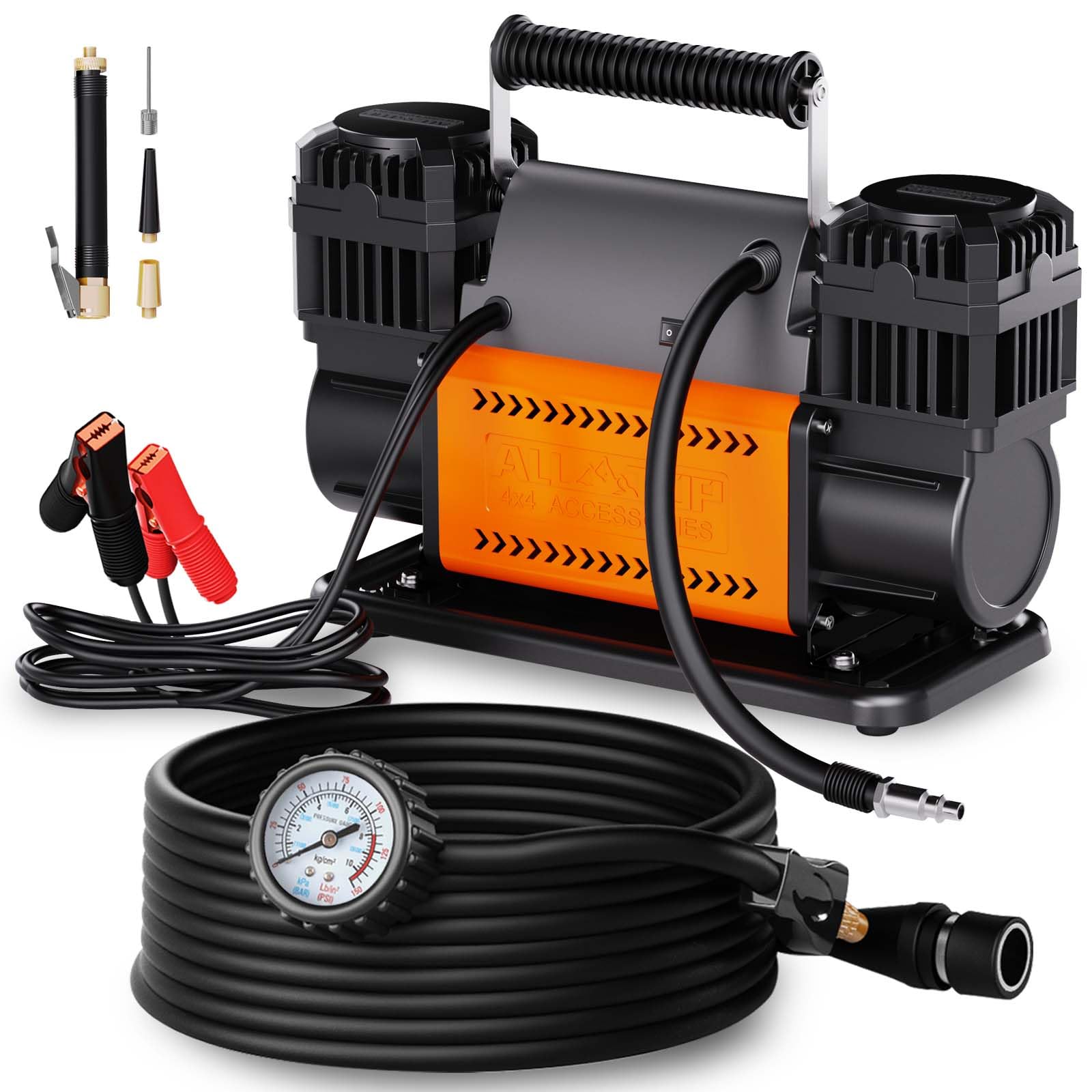 All-Top Air Compressor Kit, Dual Cylinder 12V Portable Inflator 12.35 Ft³/Min, Offroad Air Compressor Pump For Truck Tires, Heavy Duty Max 150 Psi For 4X4 Vehicle & Rv