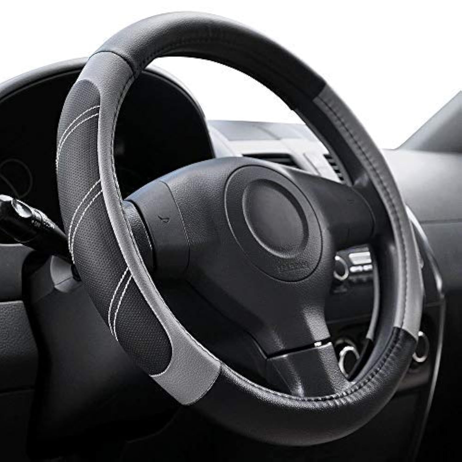 Elantrip Leather Large Steering Wheel Cover 15 1/2 to 16 inch Soft Grip Breathable for Car Truck SUV Jeep Anti Slip Black and Gr