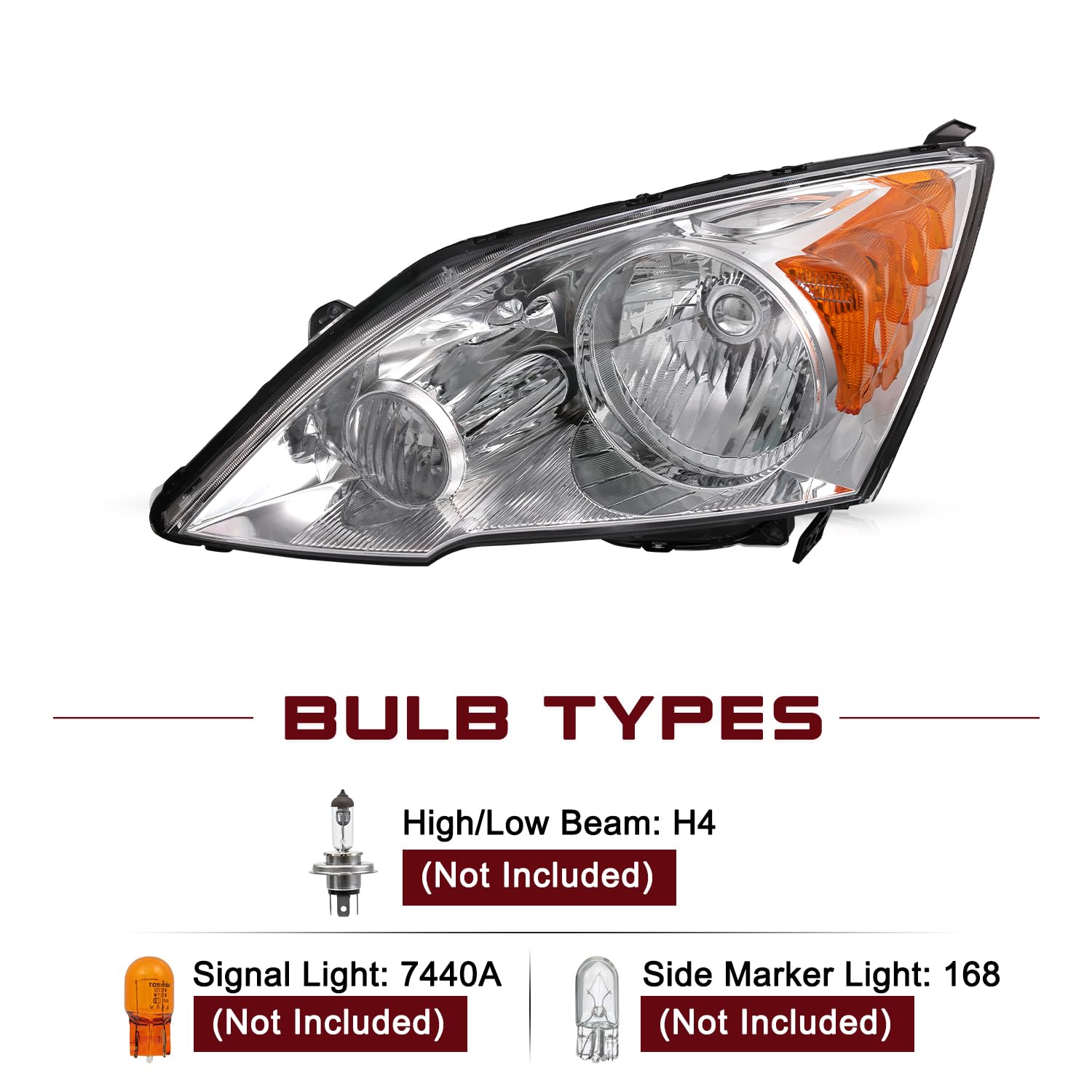 Jsboyat Headlight Assembly Pair Replacement For 2007-2011 Honda Cr-V Front Headlamp Chrome Housing With Amber Reflector (Driver And Passenger Side)